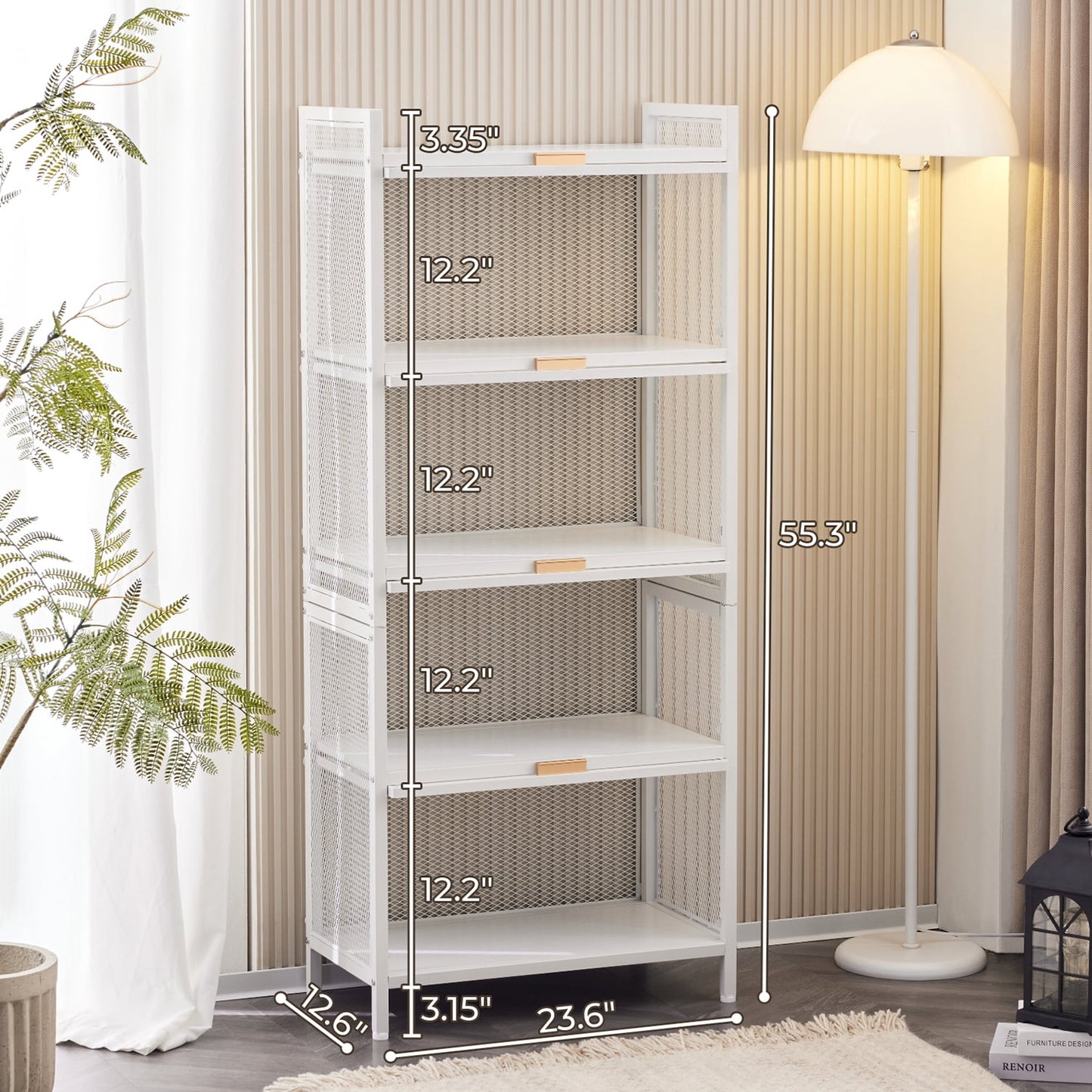 COOKCOK 5-Tier Storage Shelf, Kitchen Storage Cabinet with Flip-up PC Doors, Mobile Microwave Stand, Freestanding Kitchen Bakers Rack with 4 Rolling Casters, 23.62"x12.59"x55.51", White
