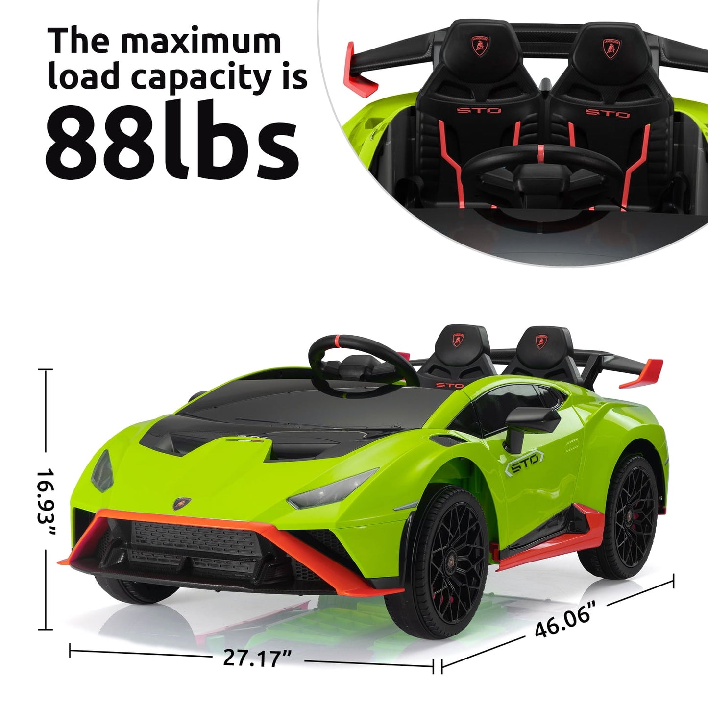 Track Seven 12V Kids Ride on Car, Licensed Lamborghini STO Electric Car for Kids Age 3+, Remote Control, Music, Motorized Drift Electric Vehicle, Max Speed 5mph, Green