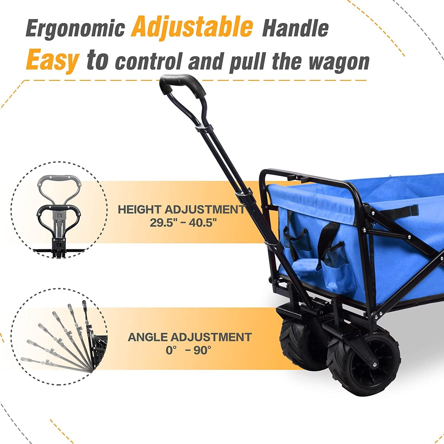 COOKCOK Collapsible Heavy Duty Beach Wagon Cart, Outdoor Folding Utility Cart with Universal Wheels, Adjustable Handle, Cargo net & Wagon Straps for Shopping, Camping, Blue