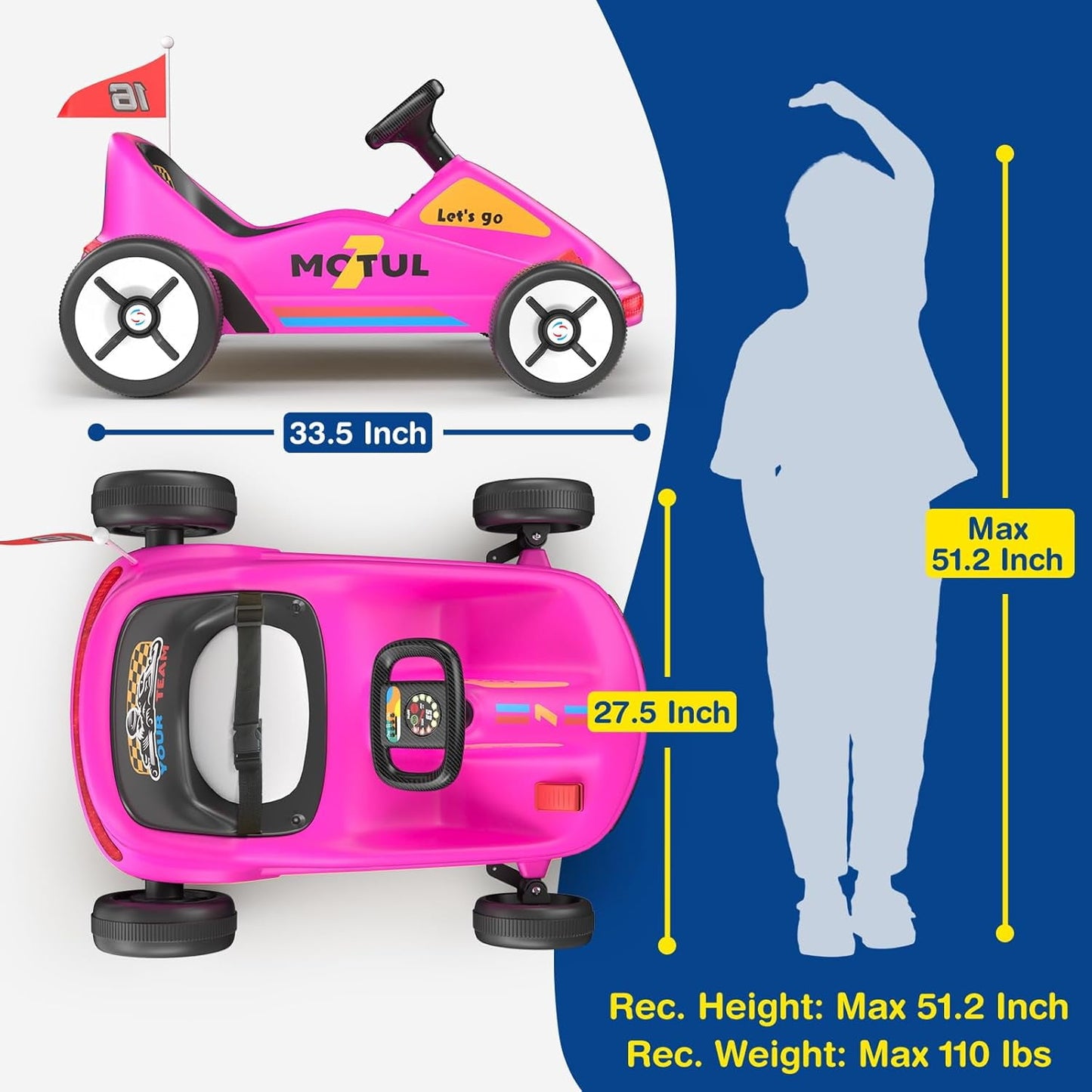 Track Seven 12V Ride on Car, Kids Electric Drifting Go Kart with Remote Control, Flashing Taillight, Bluetooth, Storytelling, Max Speed 3.7 mph, Portable Electric 4-Wheeler Car for Kids Age 3+, Pink