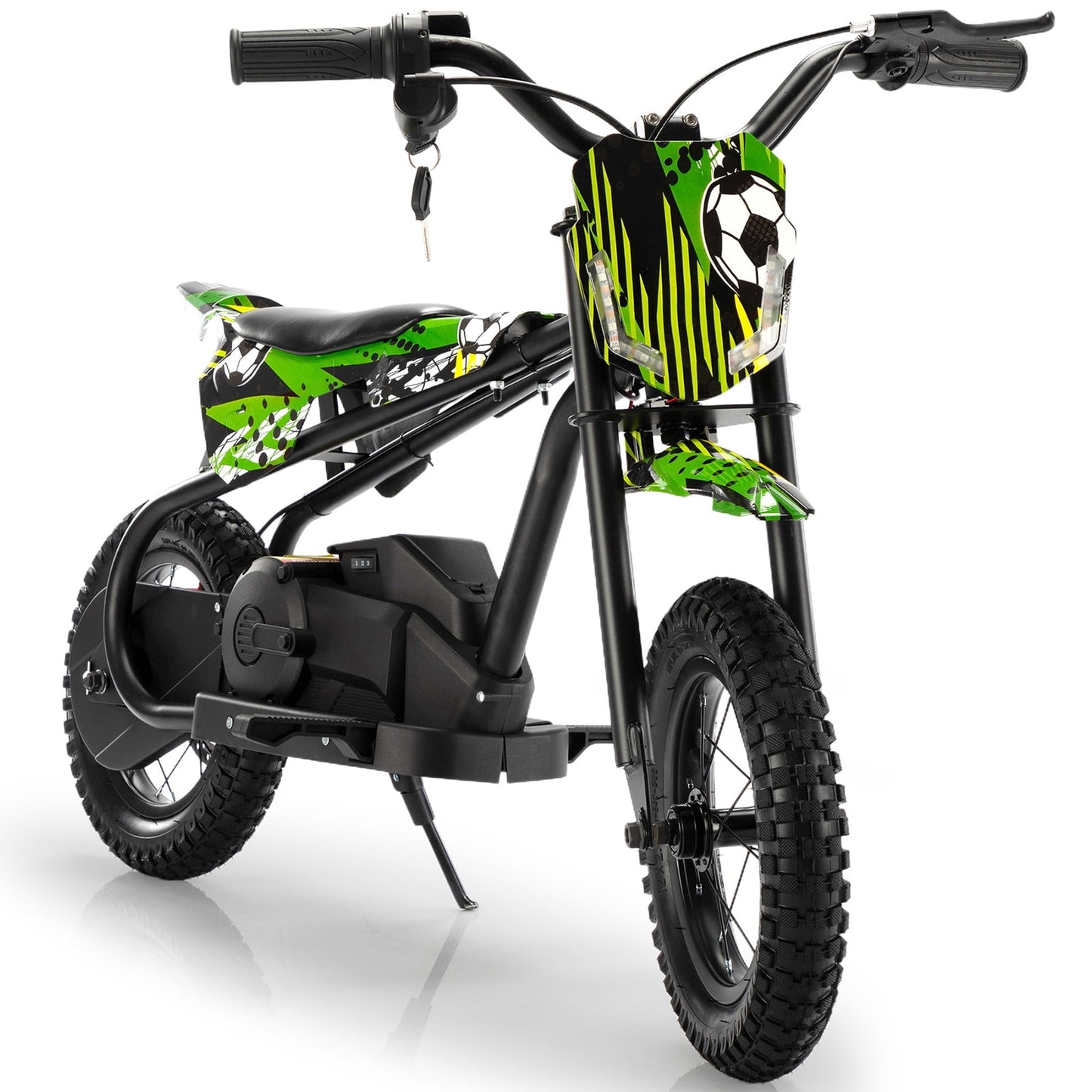 Track Seven 24V Electric Dirt Bike, Kids Ride-On Motorcycle with LED Lights, Adjustable Speed, Rear Disc Brake, Power Display, Max Speed 13 mph, 250W Ride On Car Toy for Boys Girls Age 6+,Green