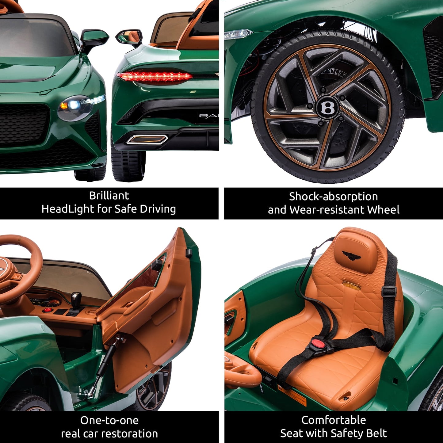 LISUEYNE Kids Ride on Car, 12V Licensed Bentley Mulsanne Electric Car for Kids Age 3+, Remote, Music, Green