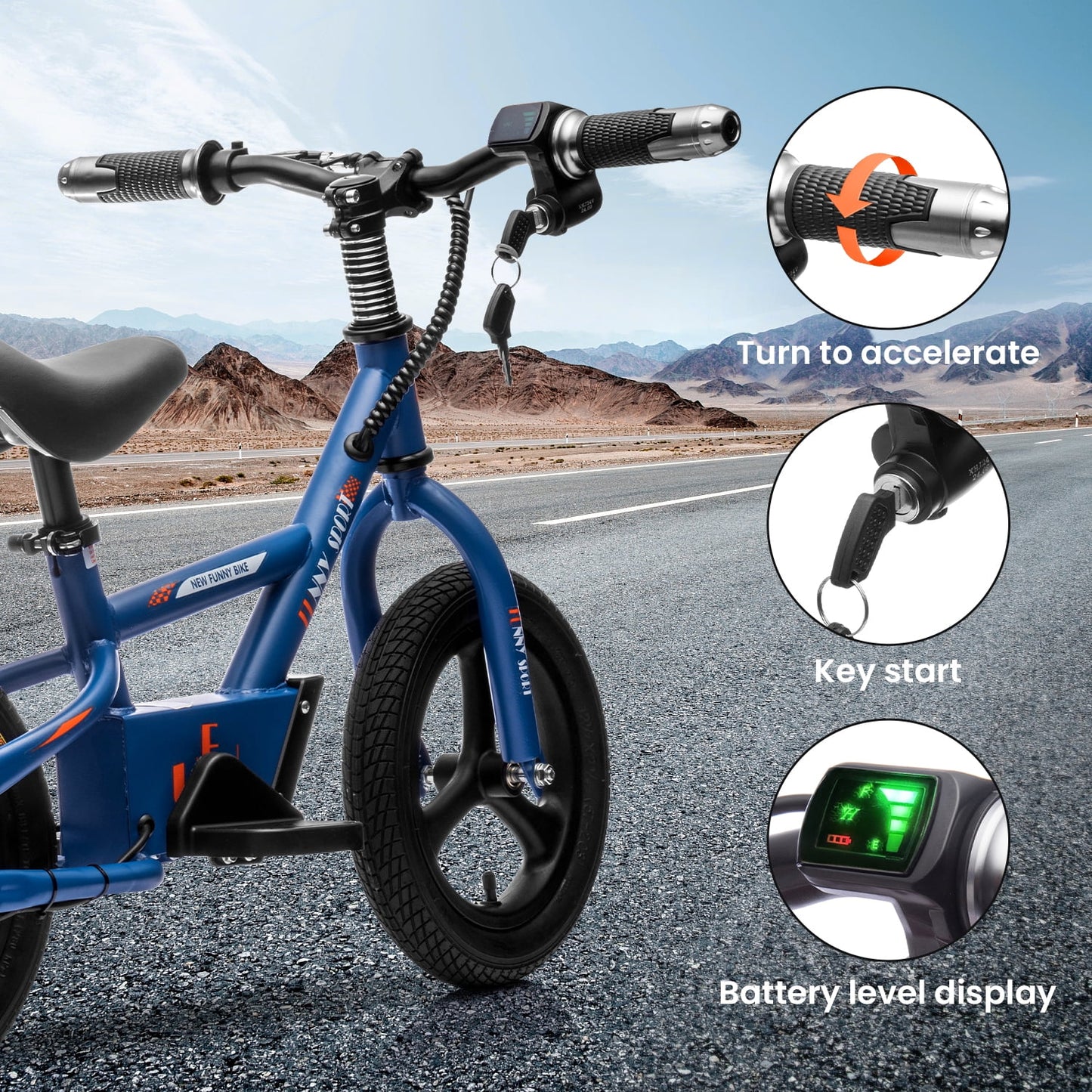 Track Seven 24V Electric Dirt Bike, Kids Electric Motorcycle, Max Speed 10 mph, Height Adjustable, Power Display, Hand-Operated Brakes, Electric Bike for Boys Girls Age 3+, 24V Ride on Car, Blue