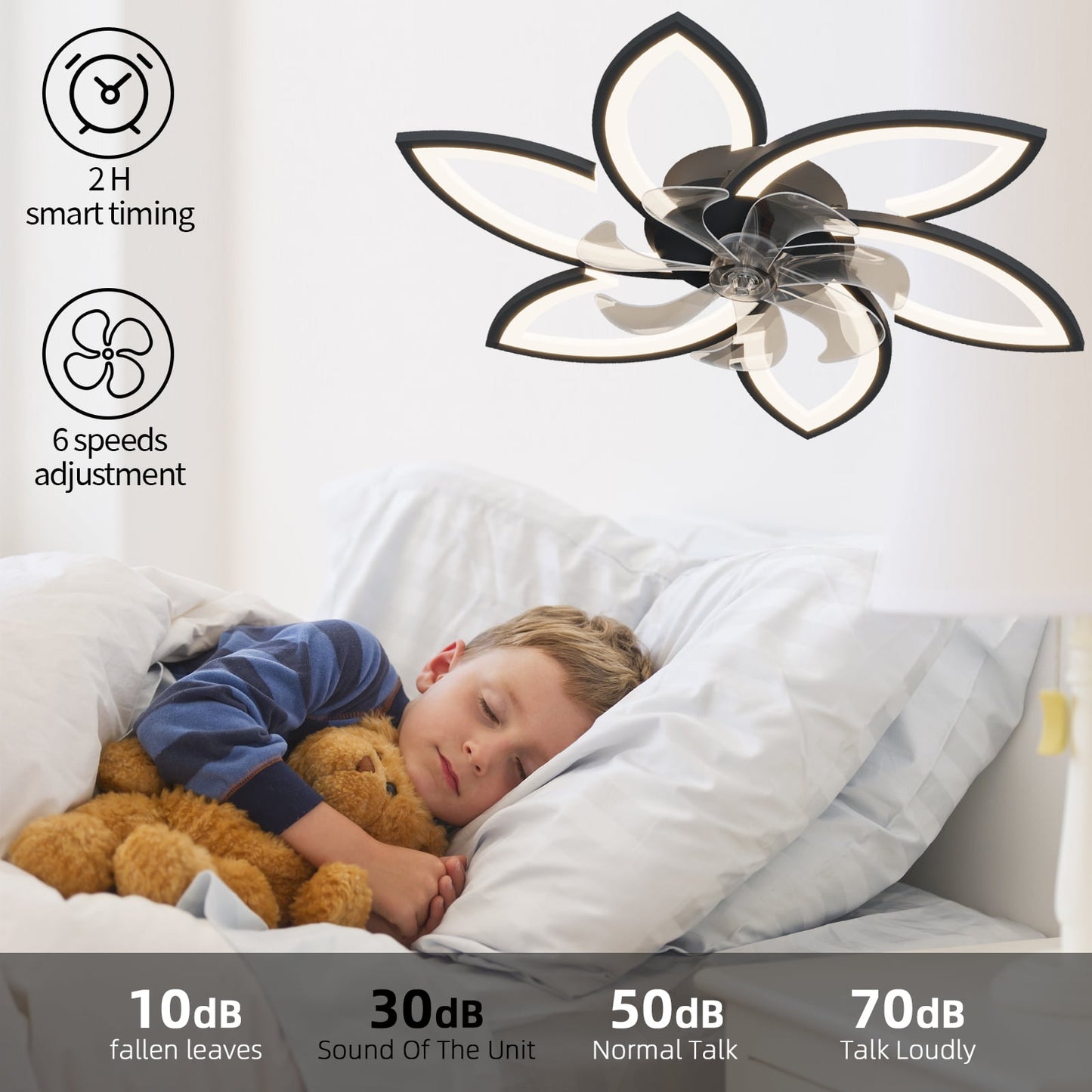 COOKCOK 30.7In Modern Low Profile Ceiling Fans with Dimmable Led Light, Flower Shape Ceiling Light Fan with Remote Control/app Control, Timing 6 Gear Speeds Fan Ceiling Lamp