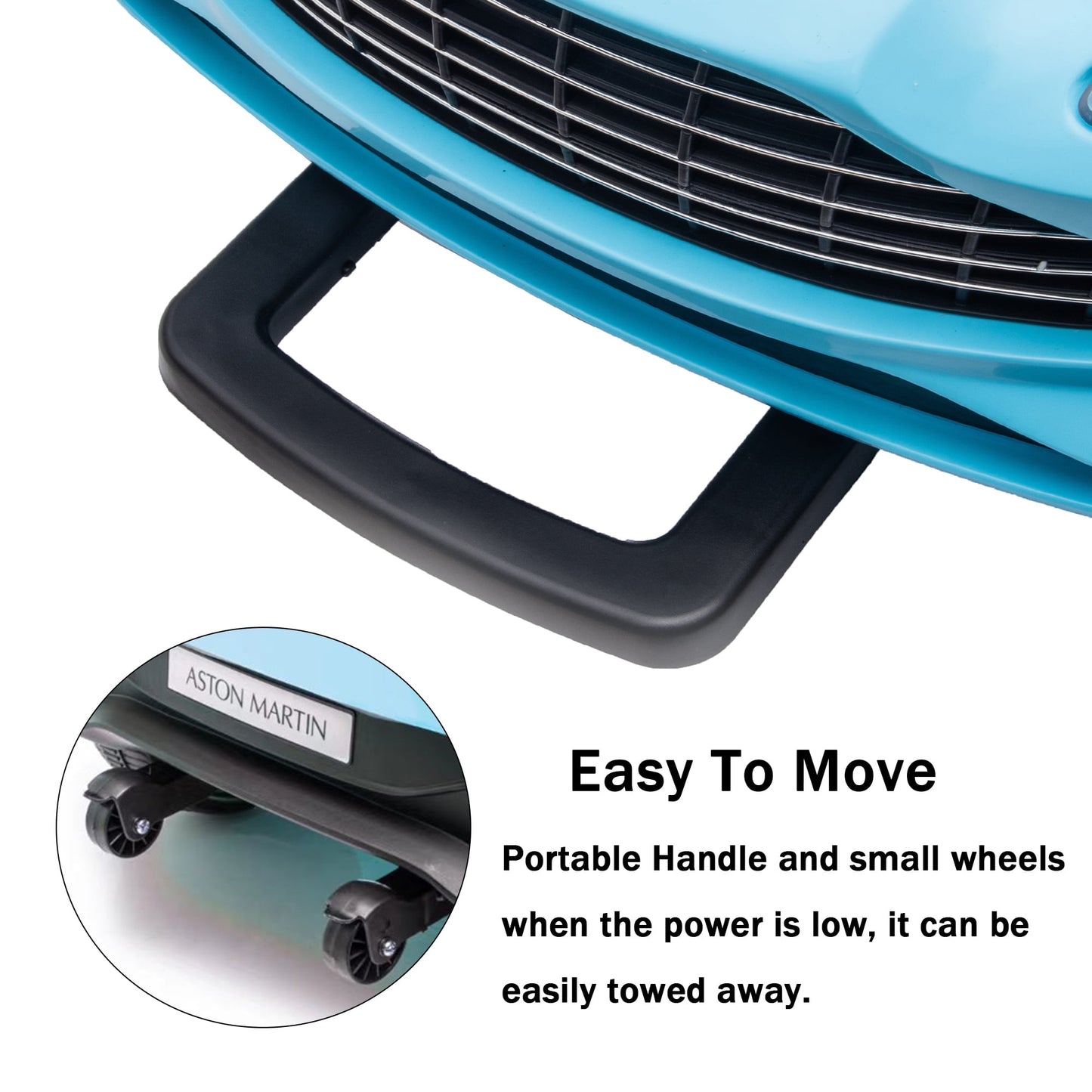 Track Seven 12V Kids Ride on Car, Licensed Aston Martin Electric Car for Boys Girls Age 3+, Remote Control, Music, USB, Portable Handle, Blue