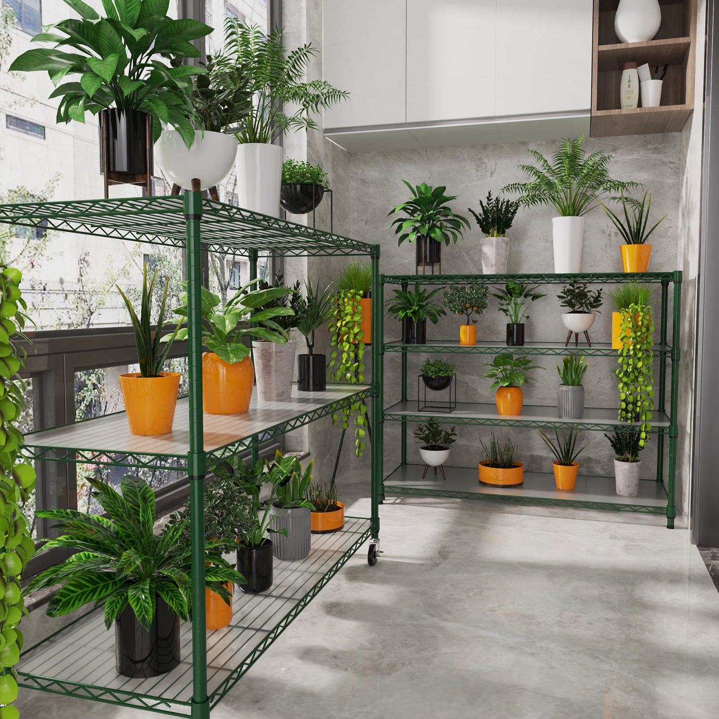 COOKCOK 7-Tier Wire Shelving Unit, 48" x 18" x 82" NSF Height Adjustable Metal Storage Shelf with Wheels, 500 lbs Capacity, Heavy Duty Garage Shelves with PE Mat, Storage Wire Rack, Green