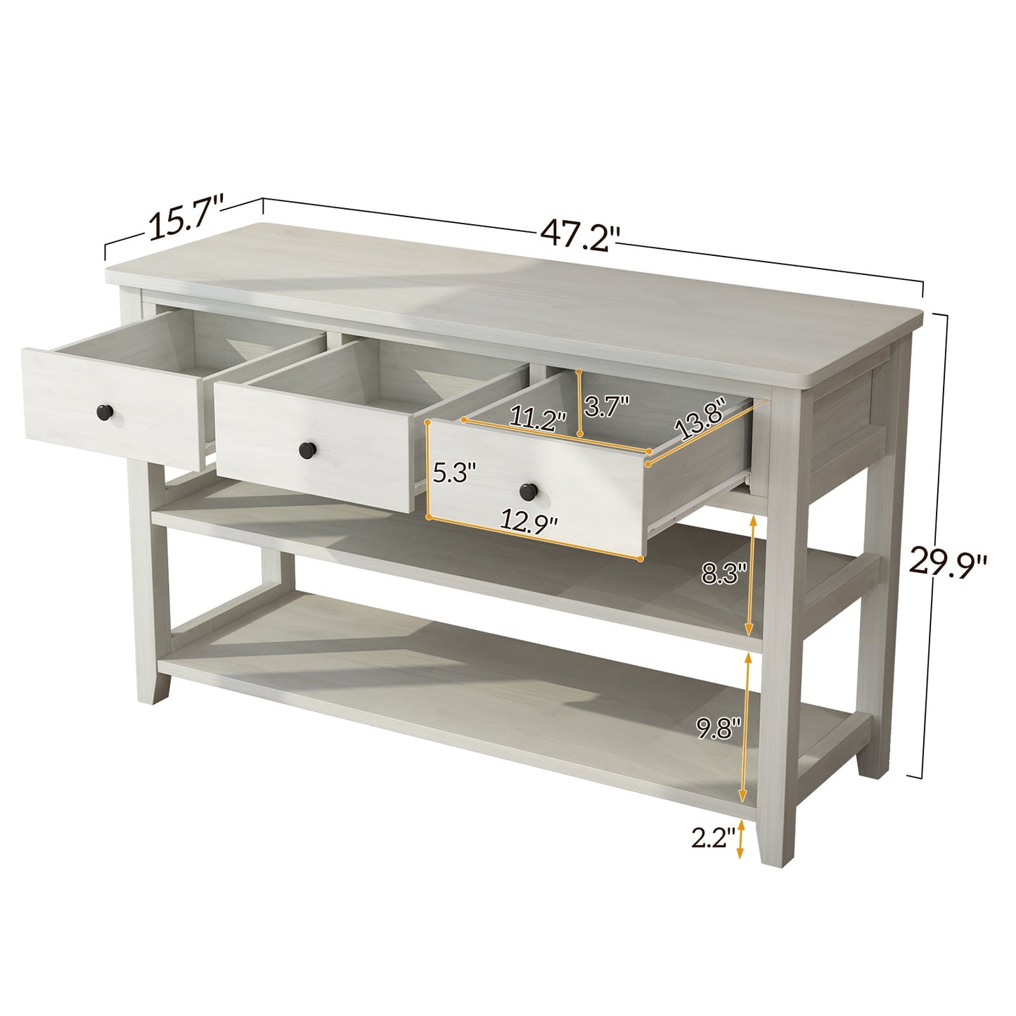 COOKCOK 47" Entryway Table, Console Table with 3 Drawers, Sofa Table Narrow Long with Storage Shelves for Living Room, Couch, Hallway, Foyer, Kitchen Counter, White