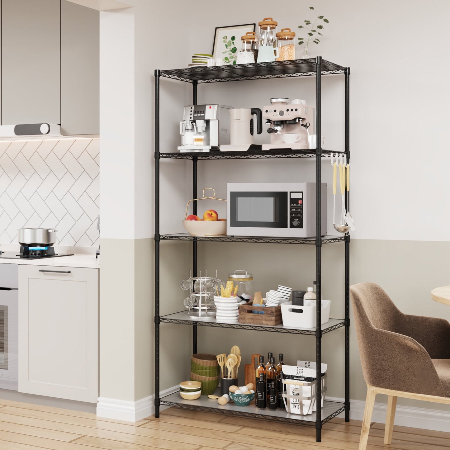 COOKCOK 5-Tier Wire Shelving Unit, Height Adjustable Metal Shelves, 36" x 16" x 72" Heavy Duty Storage Shelf with PE Mat, Steel Shelving 1750lbs Capacity for Closet Pantry Basement, Black