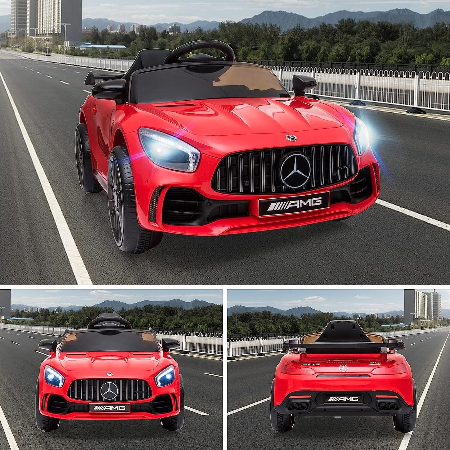 Track 7 Ride on Car with Remote Control, 12V Licensed Benz Electric Car for Kids Age 3+, AUX/FM/USB, Kids Ride on Toy Car, Red