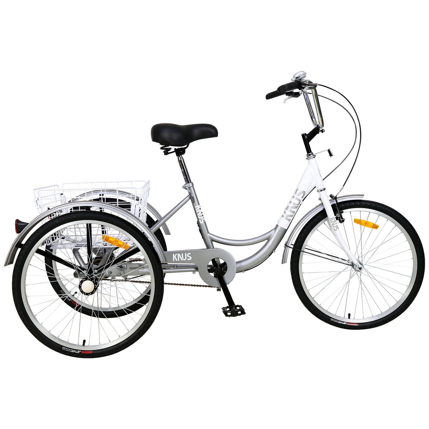 LISUEYNE Adult Folding Tricycles, 3-Wheel Cruiser Bike, 26 inch Wheels Adult Trikes with Low Step-Through, Large Basket, Foldable Tricycle for Adults, Adjustable Handlebar, Silver
