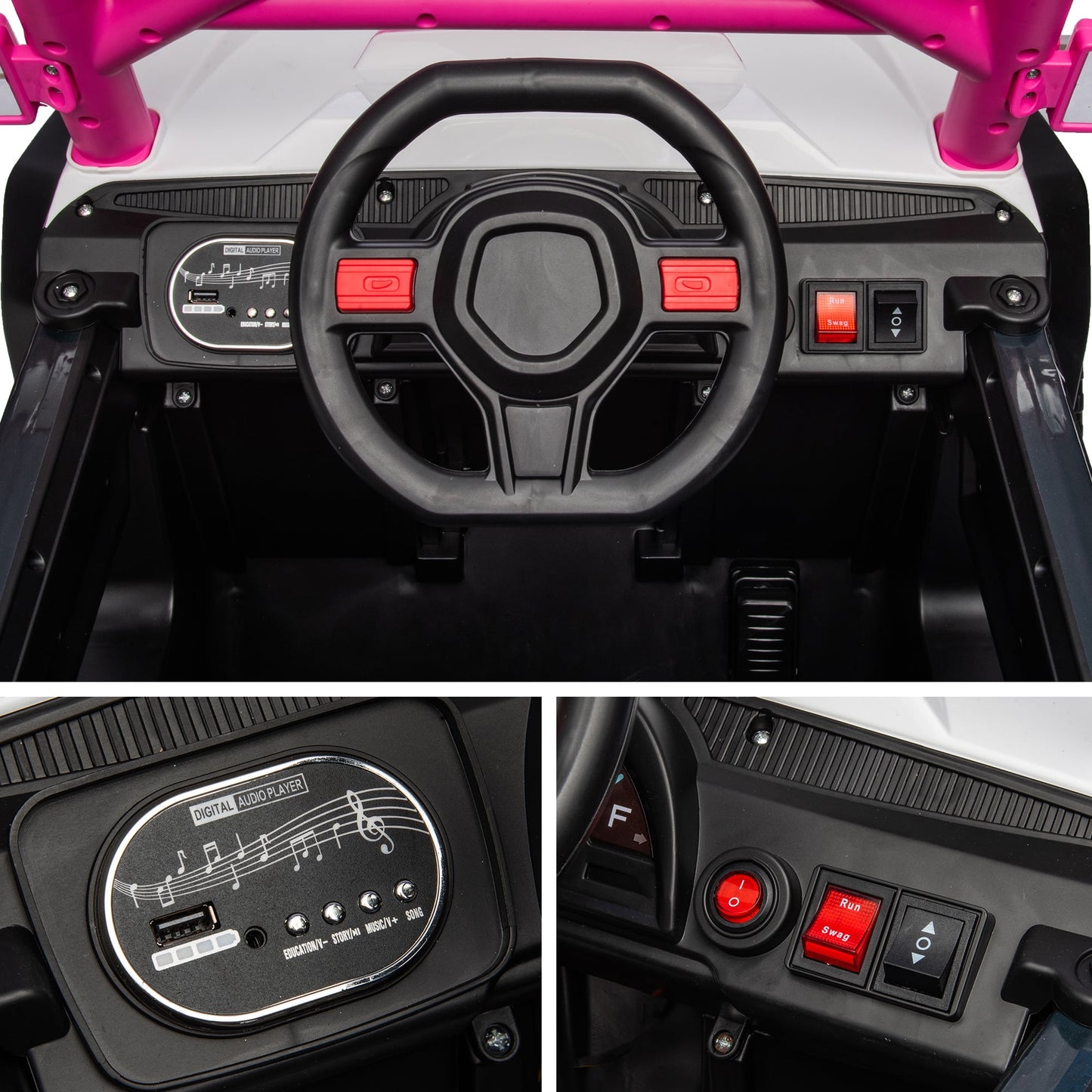 Track Seven Kids Ride on UTV, 12V Ride on Car w/Remote Control, 2-Seater Electric Car, Music ,Pink