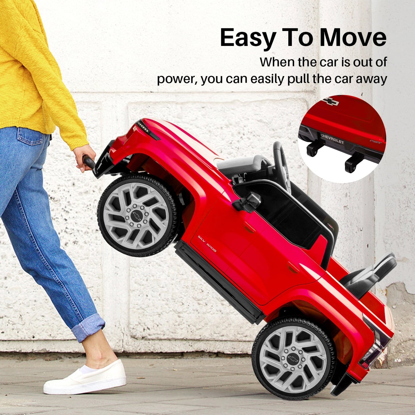 Track Seven 24V Ride on Car, Licensed Chevrolet Silverado Electric Car Truck with Remote Control, Bluetooth, LED Lights, Power Display, Rear Storage Ride on Toy Car for Boys Girls Age 3+, Red
