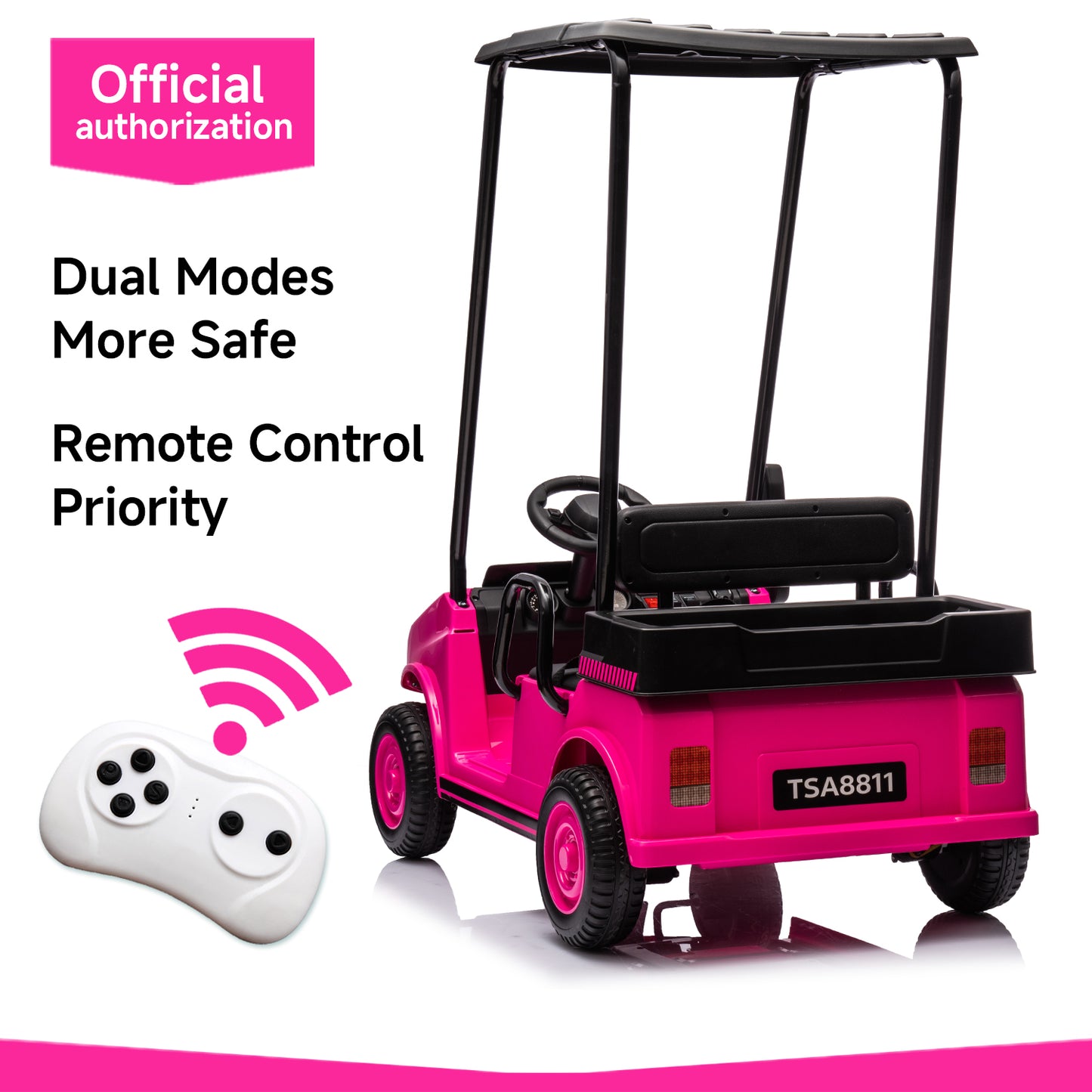 Track Seven 24V Kids Ride on Car, Electric Car with Ceiling, Ride on Truck with Remote Control, Music, Rear Storage Box, Pink