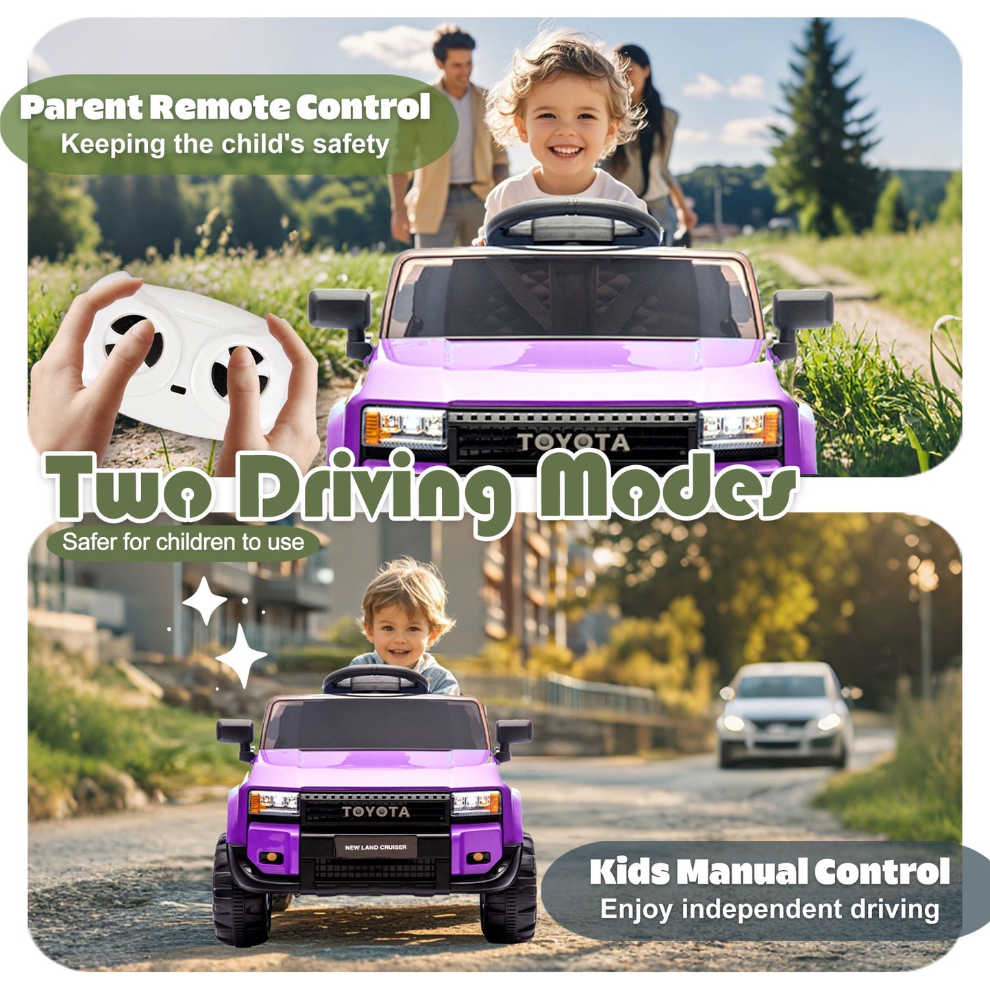 Track Seven 12V Ride on Car, Licensed Toyota LC250 Ride on Truck for Kids, Electric Car with Remote Control, Power Display, Music, Bluetooth, 12V Ride on Toy Car for Boys Girls Age 2+, Purple