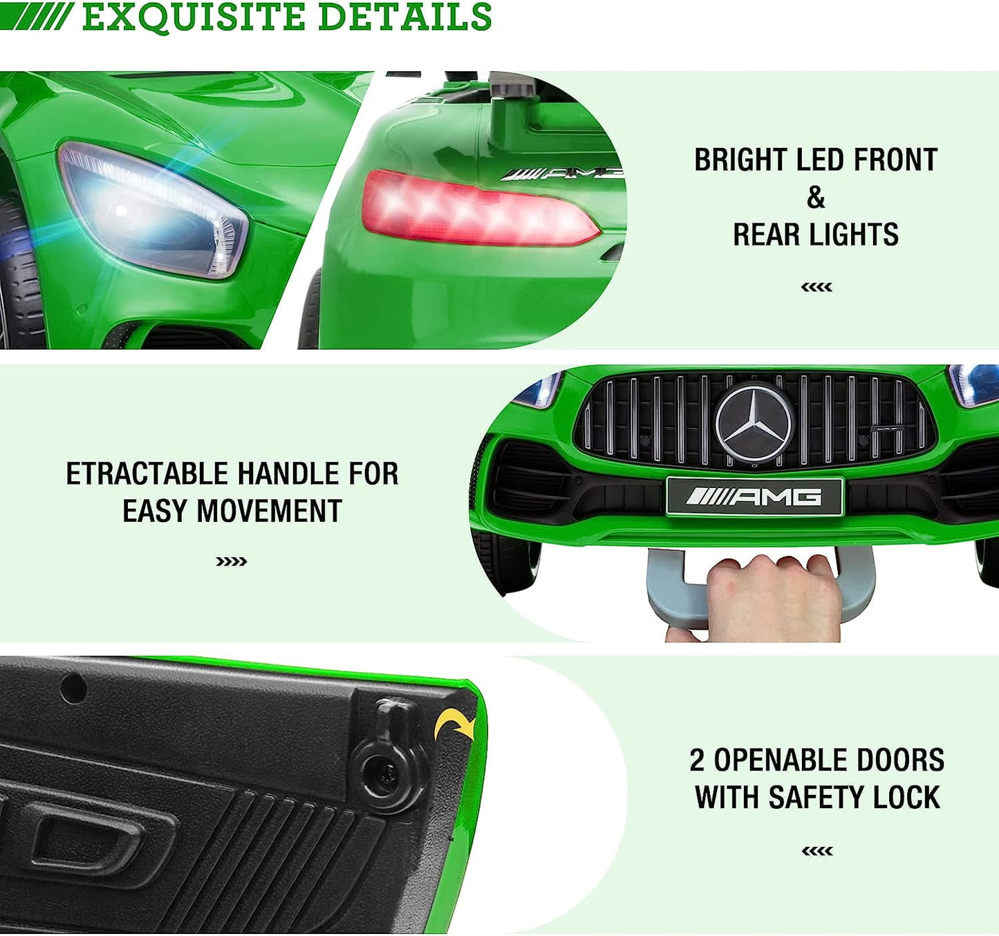 Track 7 Ride on Car with Remote Control, 12V Licensed Benz Electric Car for Kids Age 3+, AUX/FM/USB, Kids Ride on Toy Car, Green