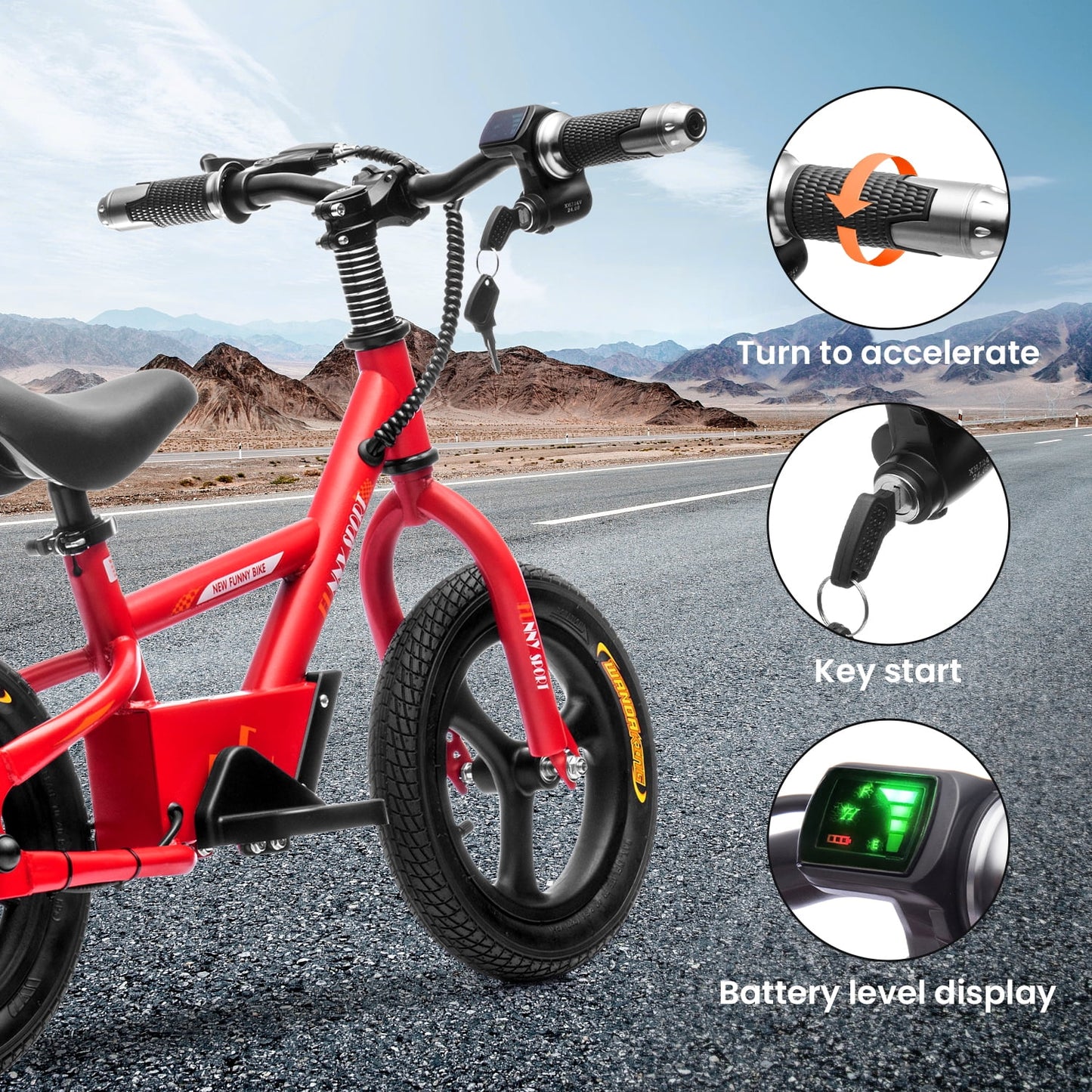 Track Seven 24V Electric Dirt Bike, Kids Electric Motorcycle, Max Speed 10 mph, Height Adjustable, Power Display, Hand-Operated Brakes, Electric Balance Bike for Boys Girls Age 3+, 24V Ride on Car, Red