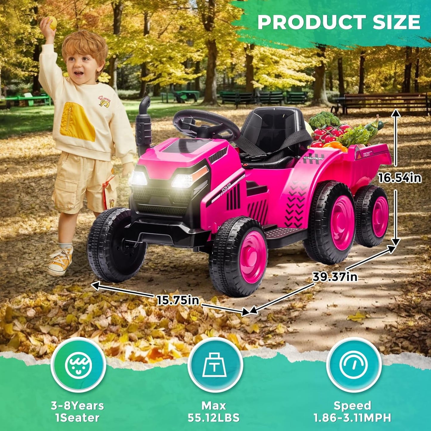 Track 7 Ride on Car with Remote Control, 12V Toyota Tacoma Electric Car for Boys Girls Age 3+, AUX/FM/USB, Storage Truck, Grey