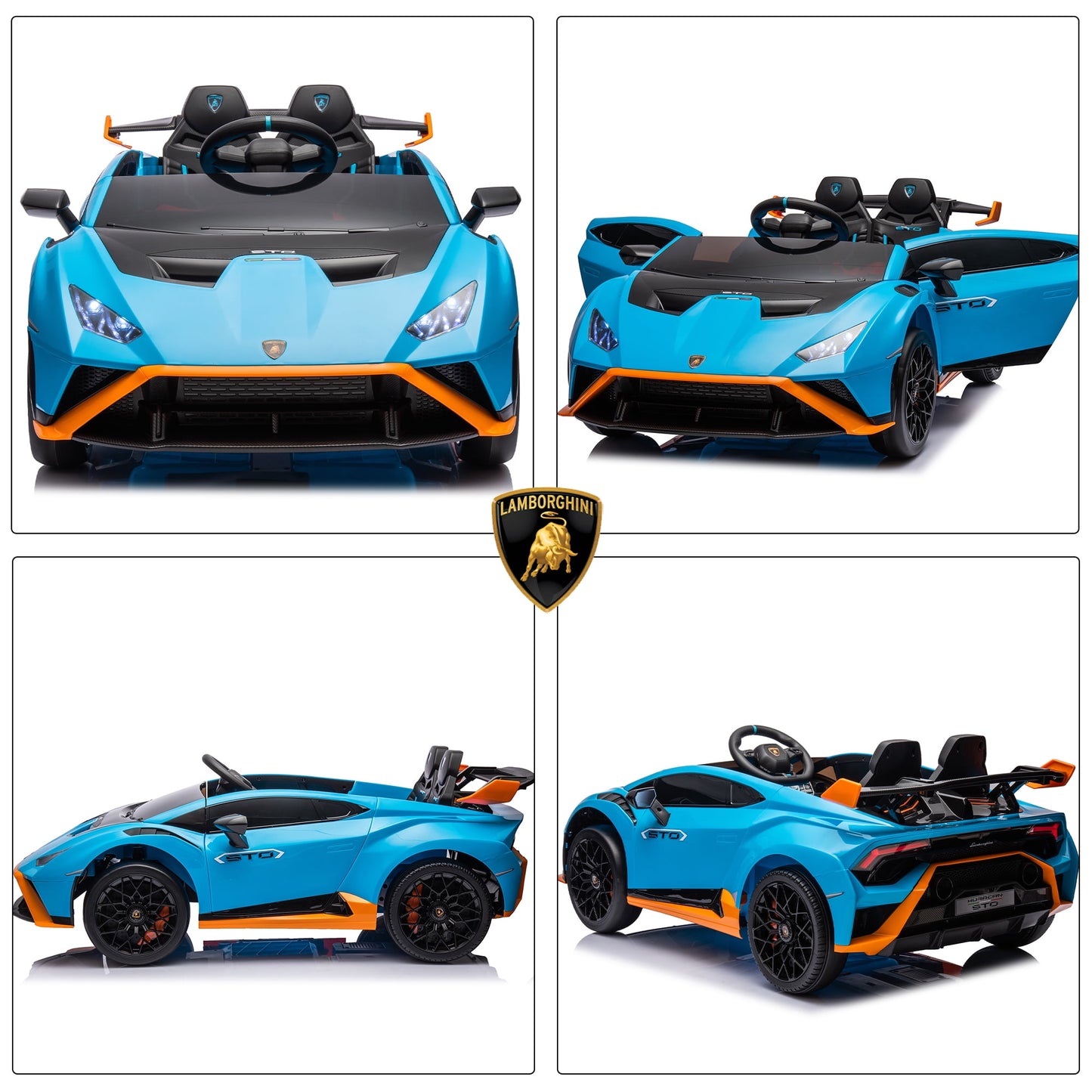 Track Seven 24V Kids Ride on Car, Licensed Lamborghini STO Electric Car for Boys Girls, Ride on Drift Car with Remote Control, Music, 360° Spin, Max Speed 6mph, Blue