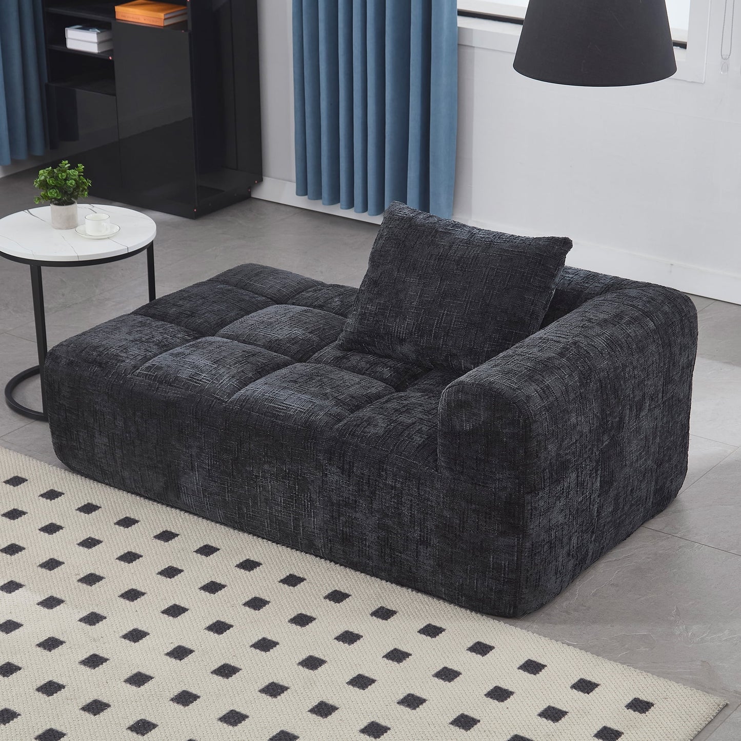 BISHE 37.5 in Modular Sectional Sofa with Chaise, Modern L-Shaped Cloud Couch, Easy Assembly, No Compression Damage, Chenille Upholstered, Deep Seat, Includes Throw Pillows, Black