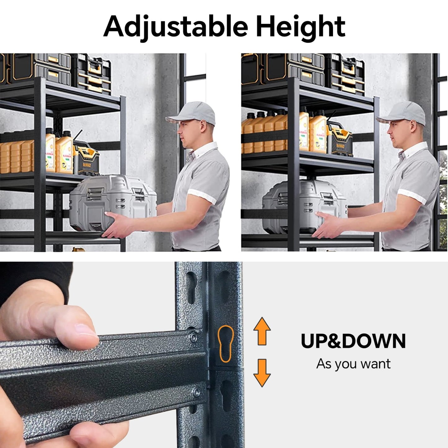 COOKCOK 4-Tier Storage Shelving Unit, Metal Shelf with Wheels, 39.4"x15.8"x 50", Adjustable Garage Storage Shelf, Load Up to 1600LBS, Kitchen Shelf with Protective Side