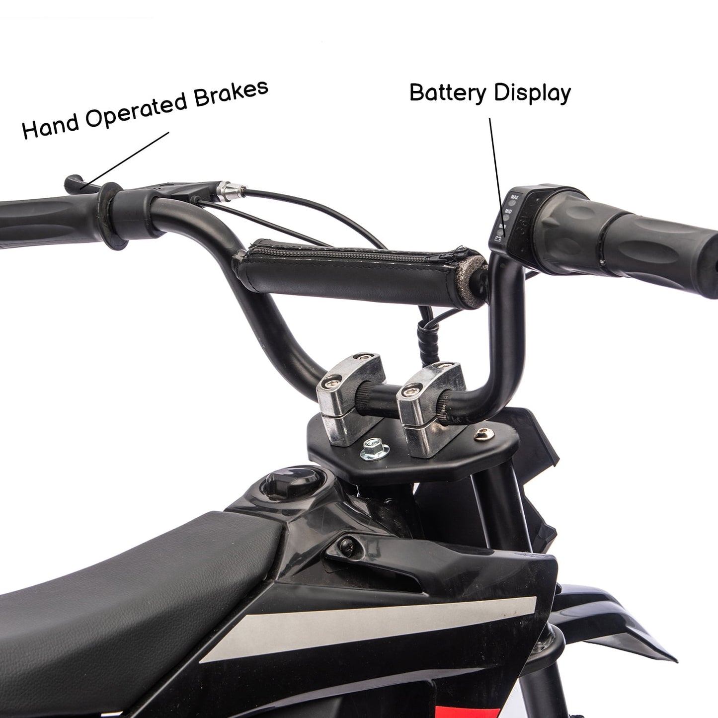 Track Seven 24V Electric Dirt Bike, 250W Ride on Motorcycle, 3 Speed Up-to 9.32 mph, Battery Display, Rear Suspension, Disc Brake, Bluetooth, LED Light, Electric Motocross Bike for Kids Age 8+, Black