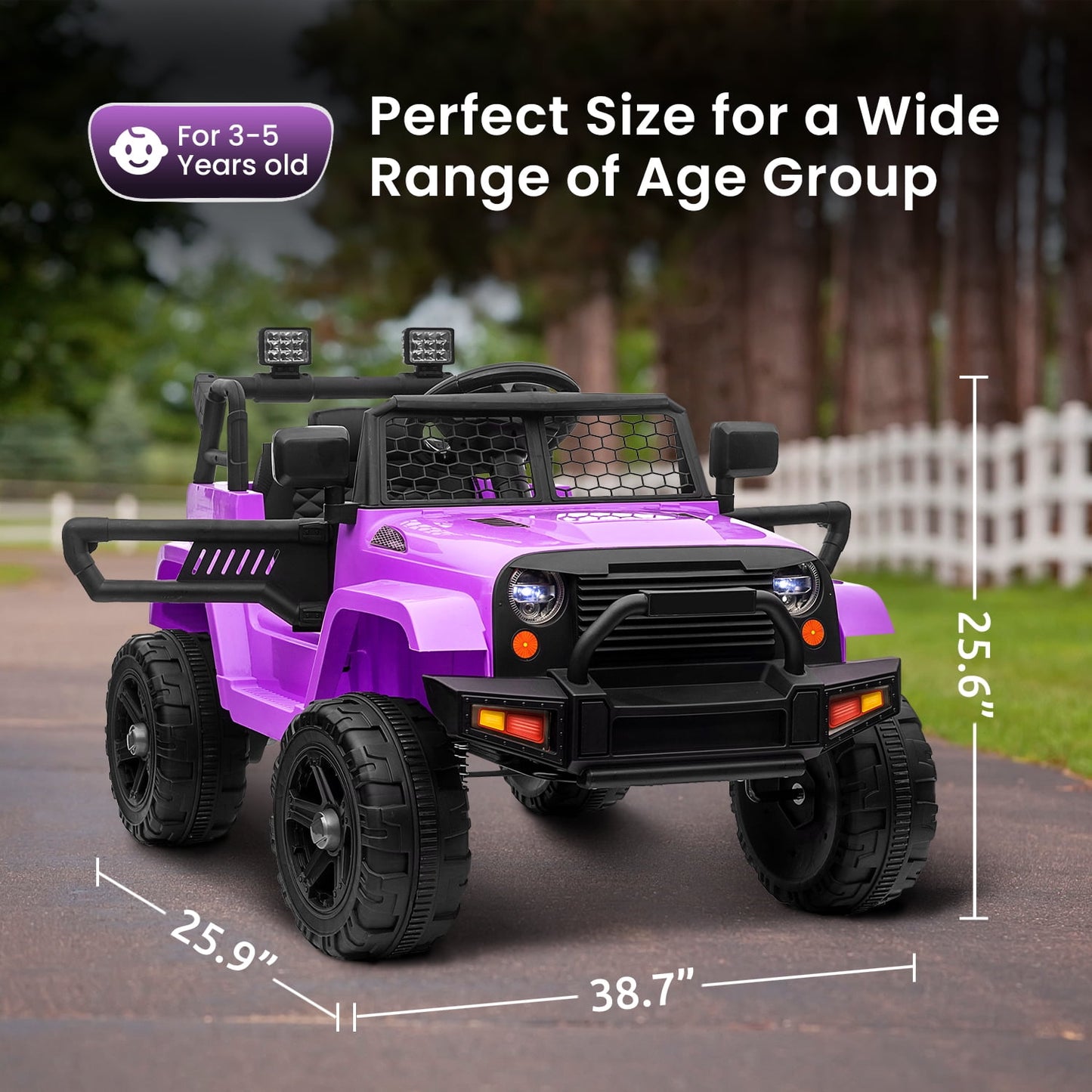 Track Seven Kids Ride on Truck, 12V Electric Car for Boys Girls Age 3+, Music, Ride on Car with Remote Control, Purple