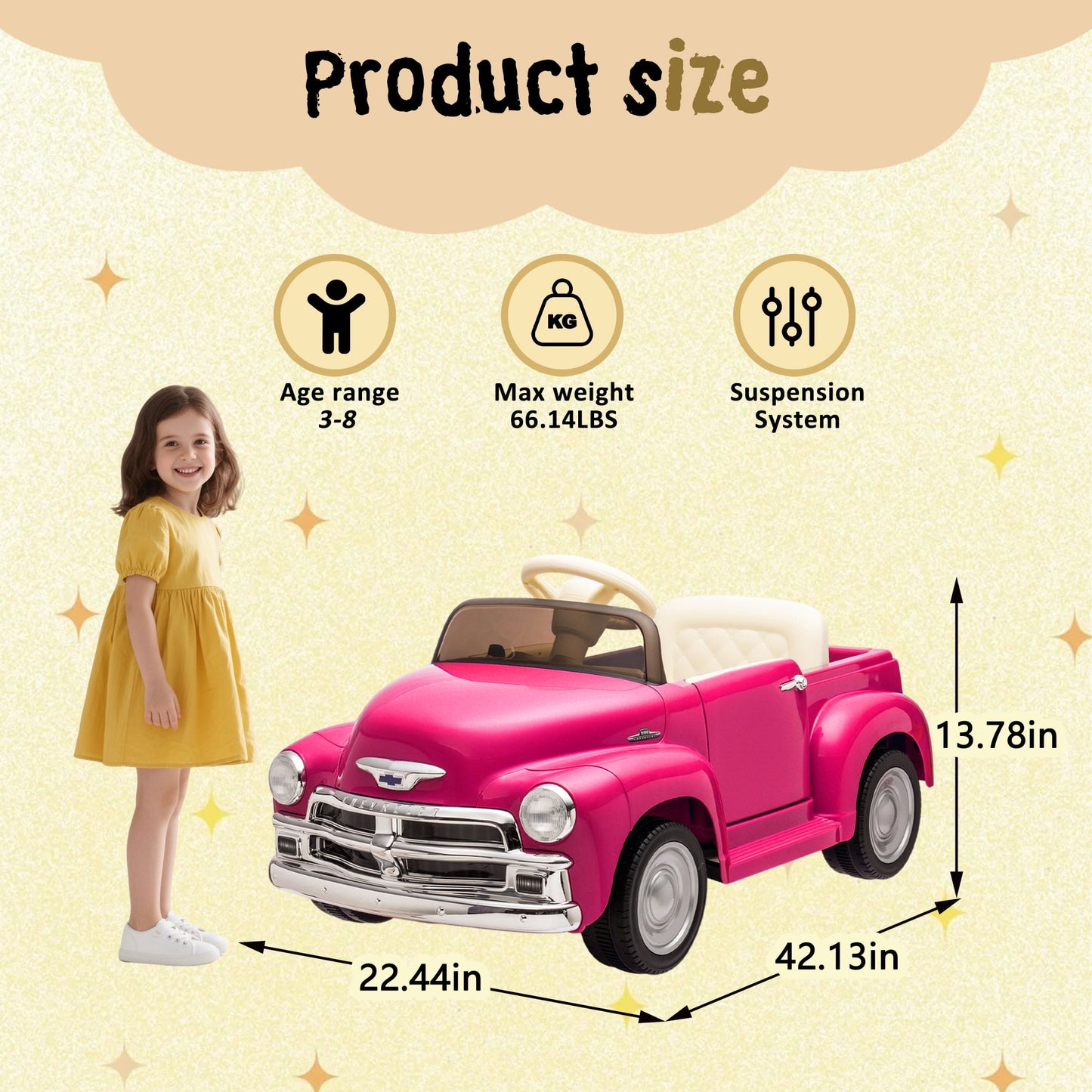 Track Seven 12V Kids Ride on Car, Licensed Chevrolet 3100 Pickup Electric Car with Remote Control, LED Lights, Bluetooth, Power Indicator, Storage, Kids Ride on Truck Toy for Boys Girls Age 3+, Pink