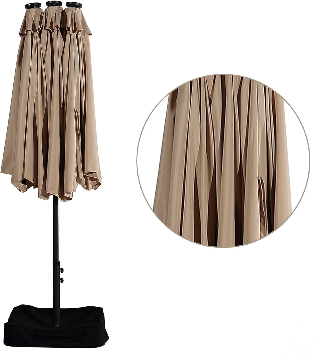 COOKCOK 15x9ft Large Patio Umbrella, Double-Sided , Hand Crank, 48 LEDs, 12 Ribs for Backyard, Khaki