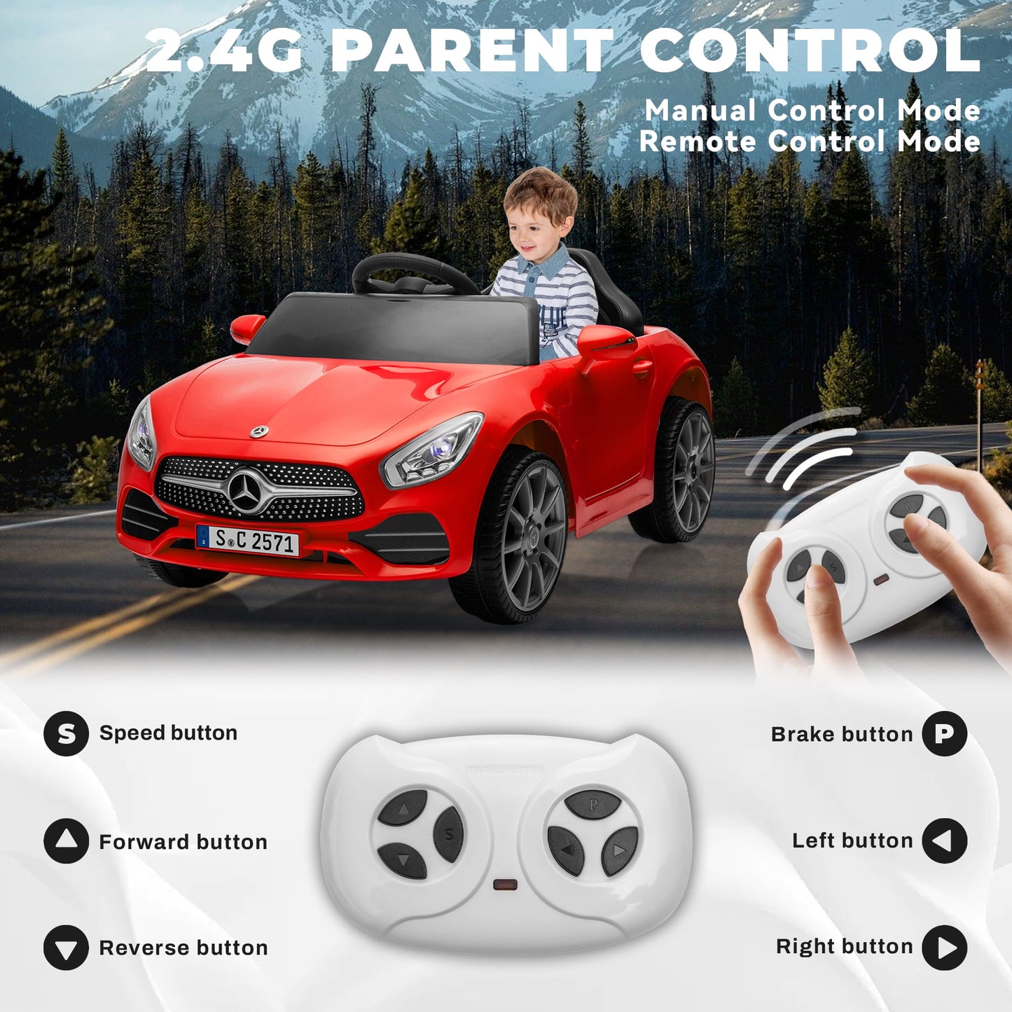 Track Seven 12V Licensed Mercedes-Benz CLS 350 Kids Ride On Toys, Electric Cars with Parent Control, Music, Bluetooth, LED Lights, Spring Suspension for Boys Girls Aged 2+, Red