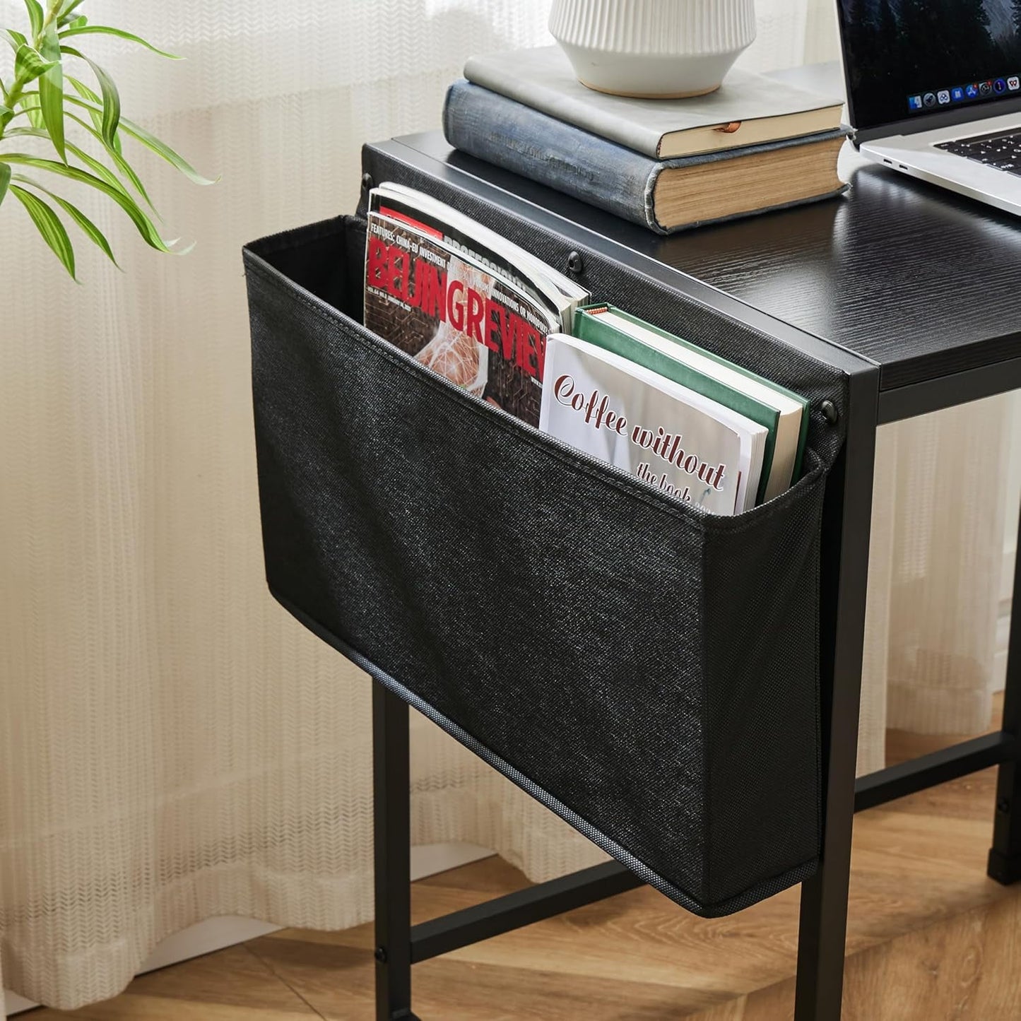 COOKCOK Computer Desk with Fabric Drawers Office Small Desk 36" Wide Desk with Headphone Hooks & Storage Bag for Student Kids Reading Table for Small Spaces, White