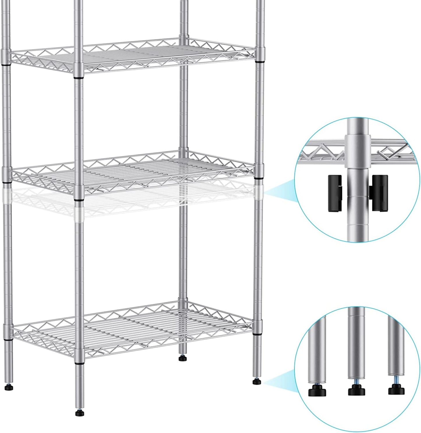 COOKCOK Wire Shelving Unit, 5-Tier Storage Shelf, 29.1"x 13.4"x 59.1" Metal Shelves, NSF Height Adjustable Heavy Duty Rack for Home Kitchen Bathroom Garage, 551lbs Capacity, Silver