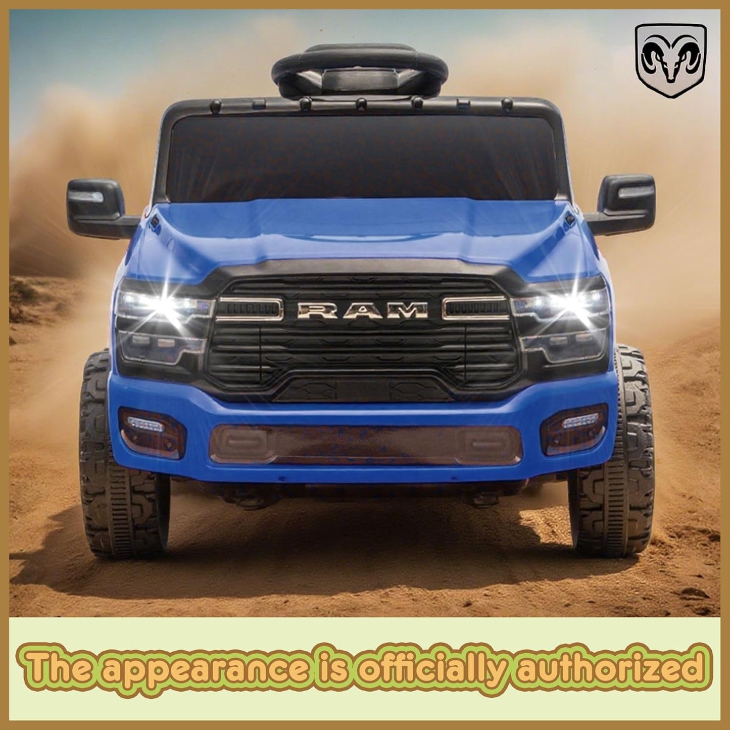 Track Seven 12V Ride on Car, Licensed Dodge RAM 3500 Ride On Truck with Remote Control, Rear Shock Suspension, LED Headlights, Low Battery Alarm, Bluetooth, Music, Ride on Toy for Kids Aged 3+, Blue