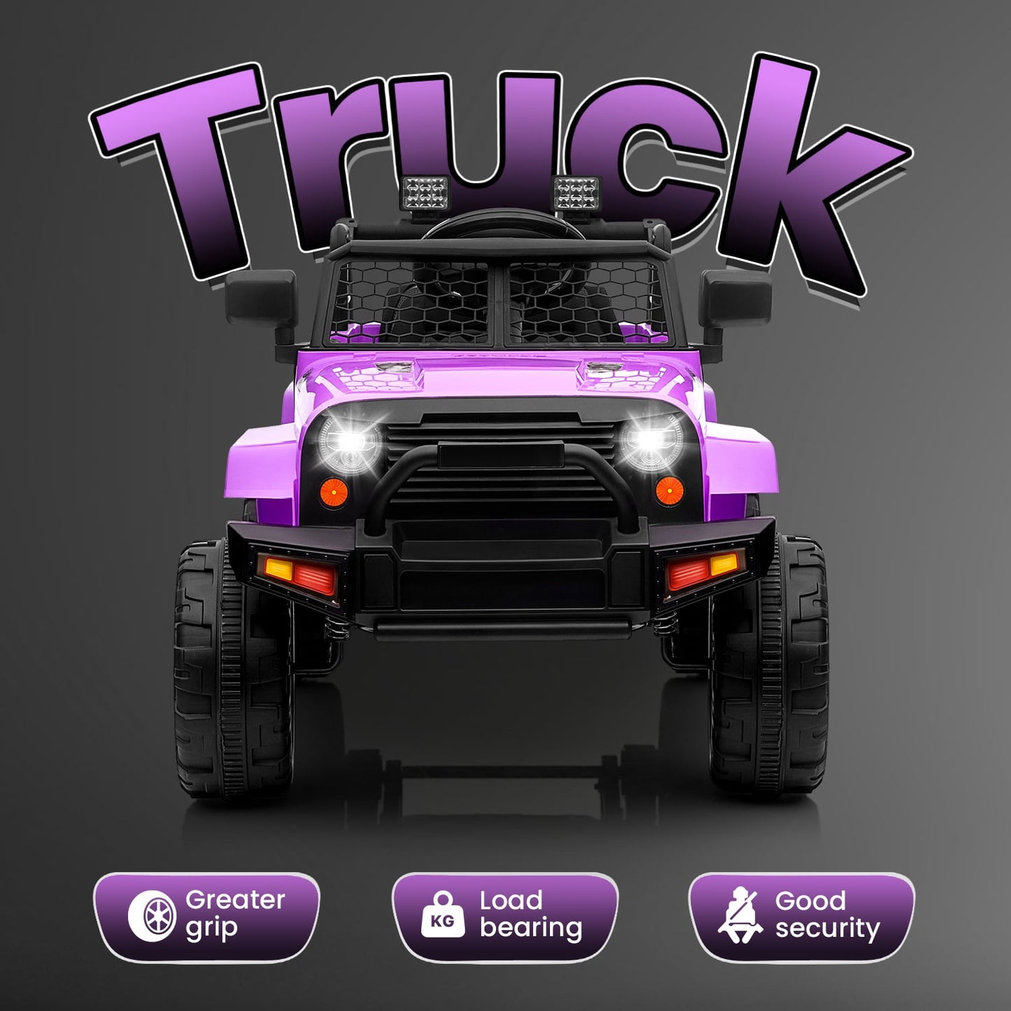 Track Seven Kids Ride on Truck, 12V Electric Car for Boys Girls Age 3+, Music, Ride on Car with Remote Control, Purple