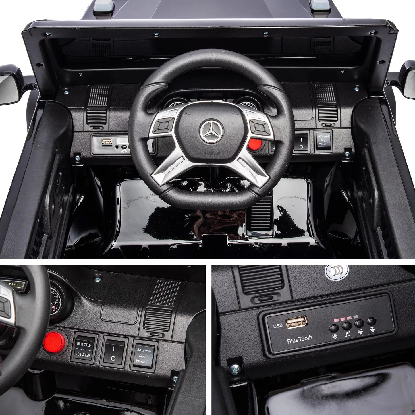 Track Seven 24V Ride on Car, Licensed Mercedes Benz G63 24V Electric Car with Remote Control, Music, Bluetooth, Leather Seat, 6 Wheels Kids Ride on Truck, Black