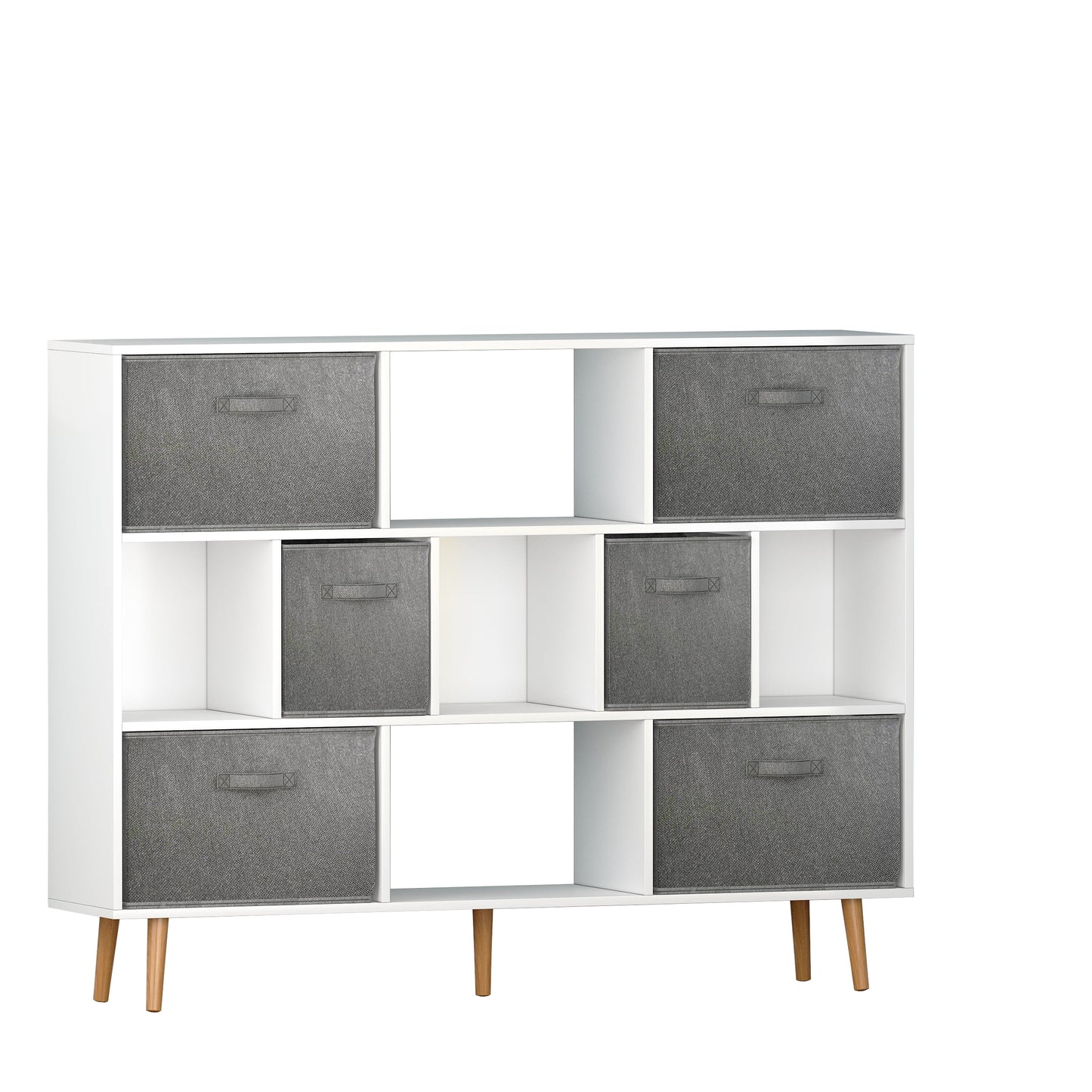 COOKCOK 11-Cube Storage Organizer, Bookshelf with Storage Bins, 4 Tier Freestanding Open Bookshelf with 6 Nonwoven Fabric Drawers,White