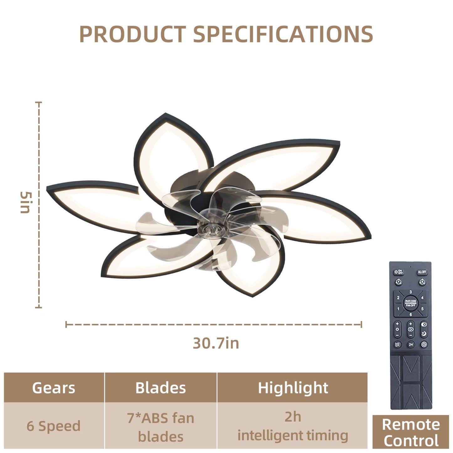 COOKCOK 30.7In Modern Low Profile Ceiling Fans with Dimmable Led Light, Flower Shape Ceiling Light Fan with Remote Control/app Control, Timing 6 Gear Speeds Fan Ceiling Lamp