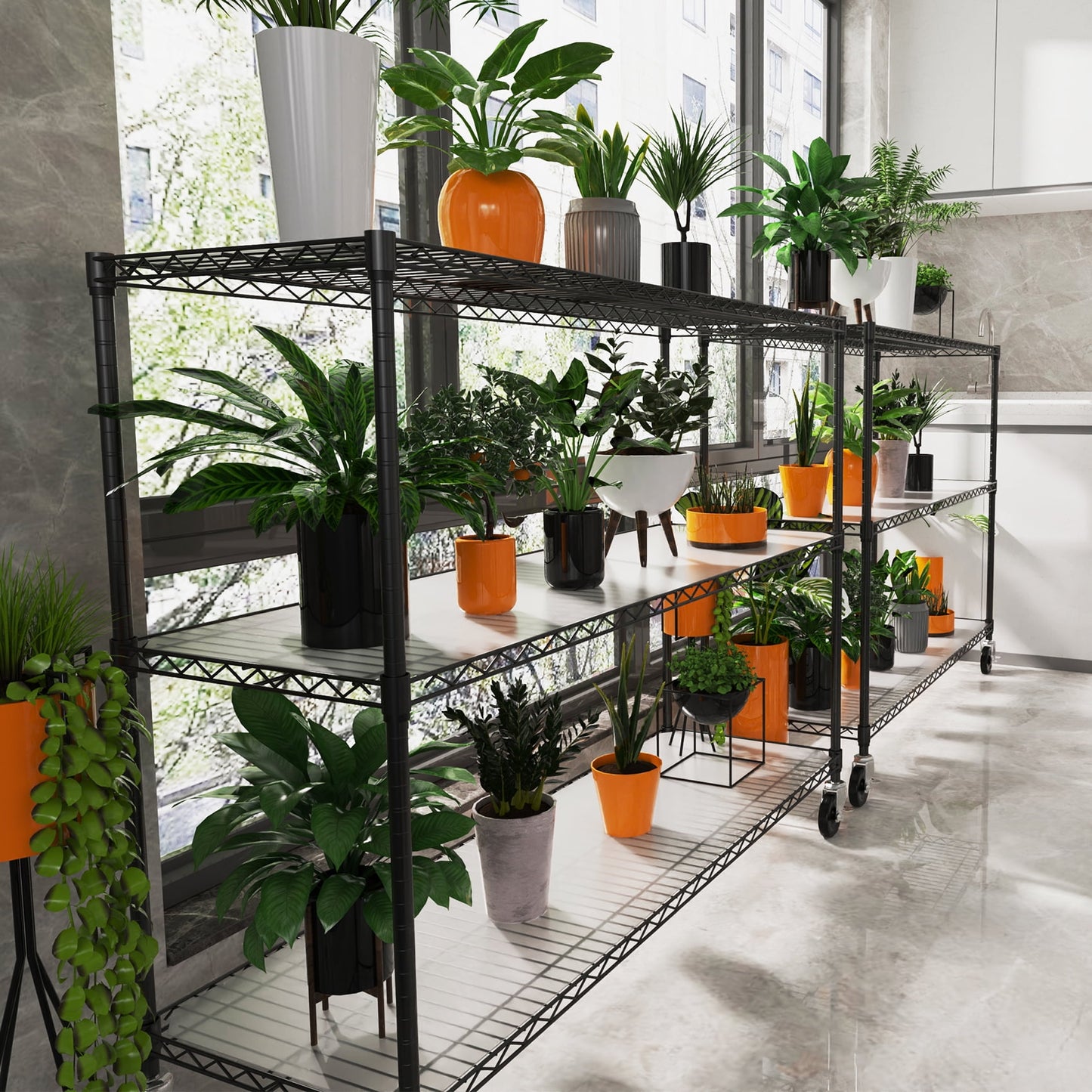 COOKCOK 6-Tier Wire Shelving Unit, Height Adjustable Metal Storage Shelf, 48" x 18" x 82" Garage Storage Shelves with Wheels, 600lbs Capacity, Heavy Duty Wire Rack with PE Mat, NSF Certified, Black