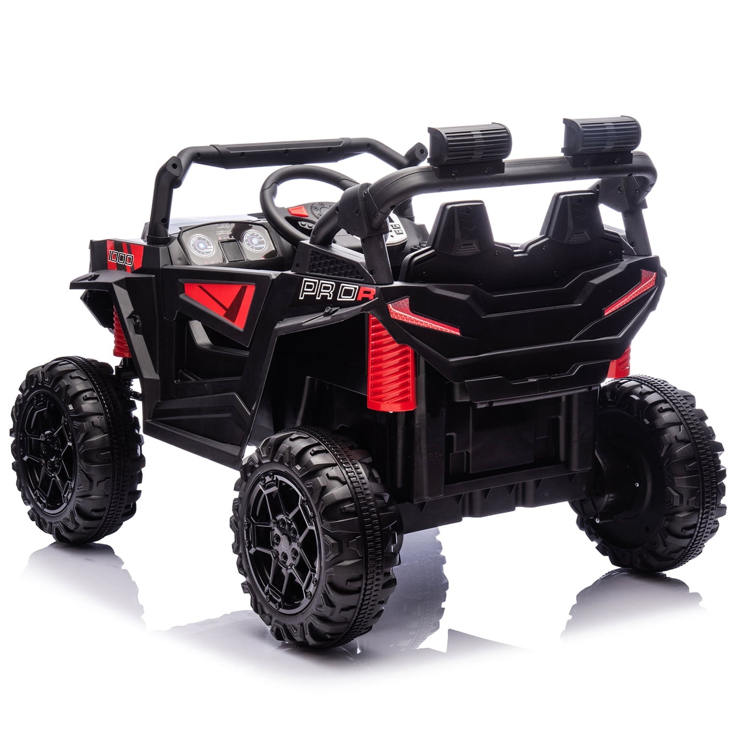 Track Seven 24V Ride on Car, 2WD Electric Off-Road UTV Truck w/ 400W Motors, Remote Control, Large Seat, Bluetooth, Lights, Power Display, Portable Handle, Electric Car for Boys Girls Aged 3+, Black