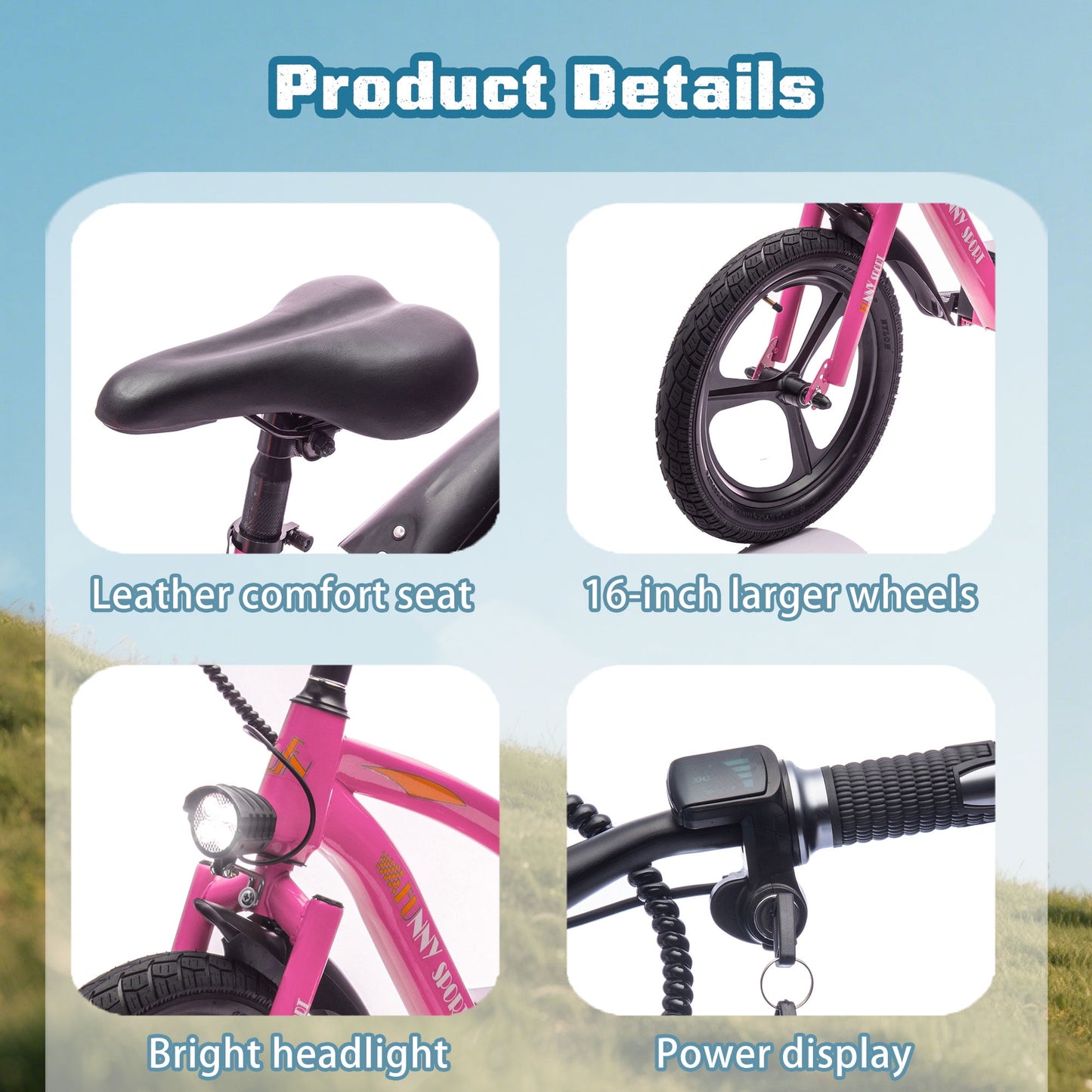 Track Seven 24V Kids Electric Dirt Bike, Ride on Mini Bike, 300W Super Power Motor, Up to 12.43 MPH, 16" Wheels, Adjustable Seat Height, Bright Headlight, Hand-Operated Brakes for Ages 5+, Pink