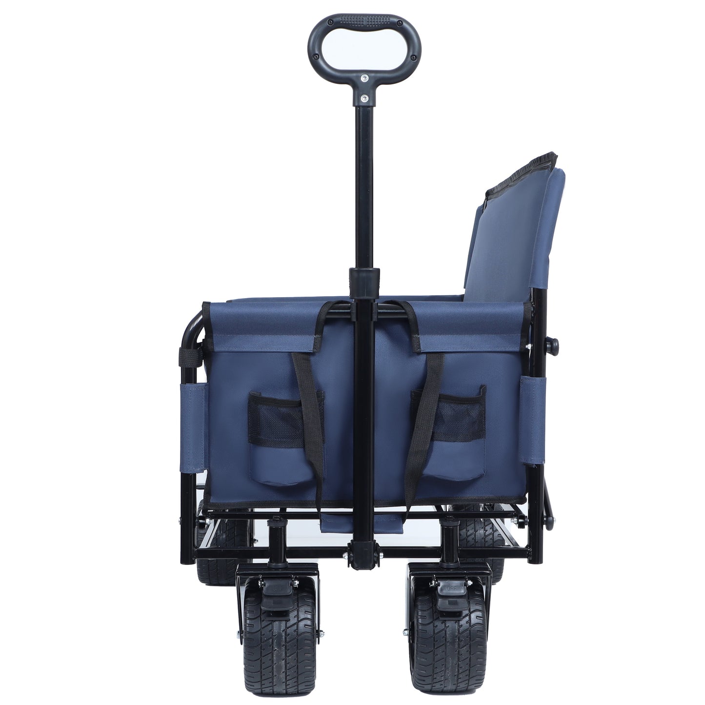 COOKCOK 3-in-1 Convertible Folding Wagon Cart with Bench Seat, 500lbs Heavy Duty Utility Wagon with Adjustable Handle, 180L Capacity All-Terrain Wheels for Camping, Beach, Garden, Dark Blue