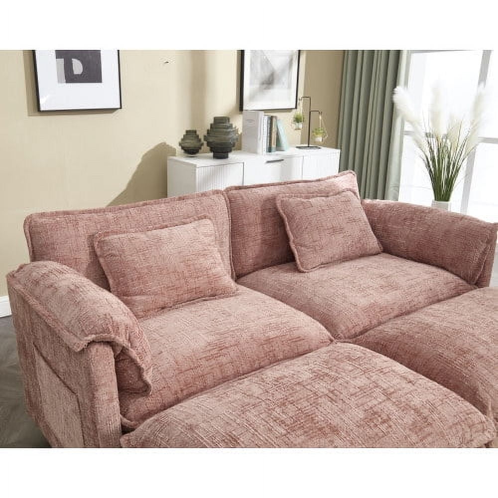 COOKCOK Deep Seat Loveseat with 2 Ottomans, Sectional Loveseat Couch Modular Sofa, Modern Double Layer Upholstered Loveseat Sofa, 2 Deep Seater Couch for Living Room, Gray