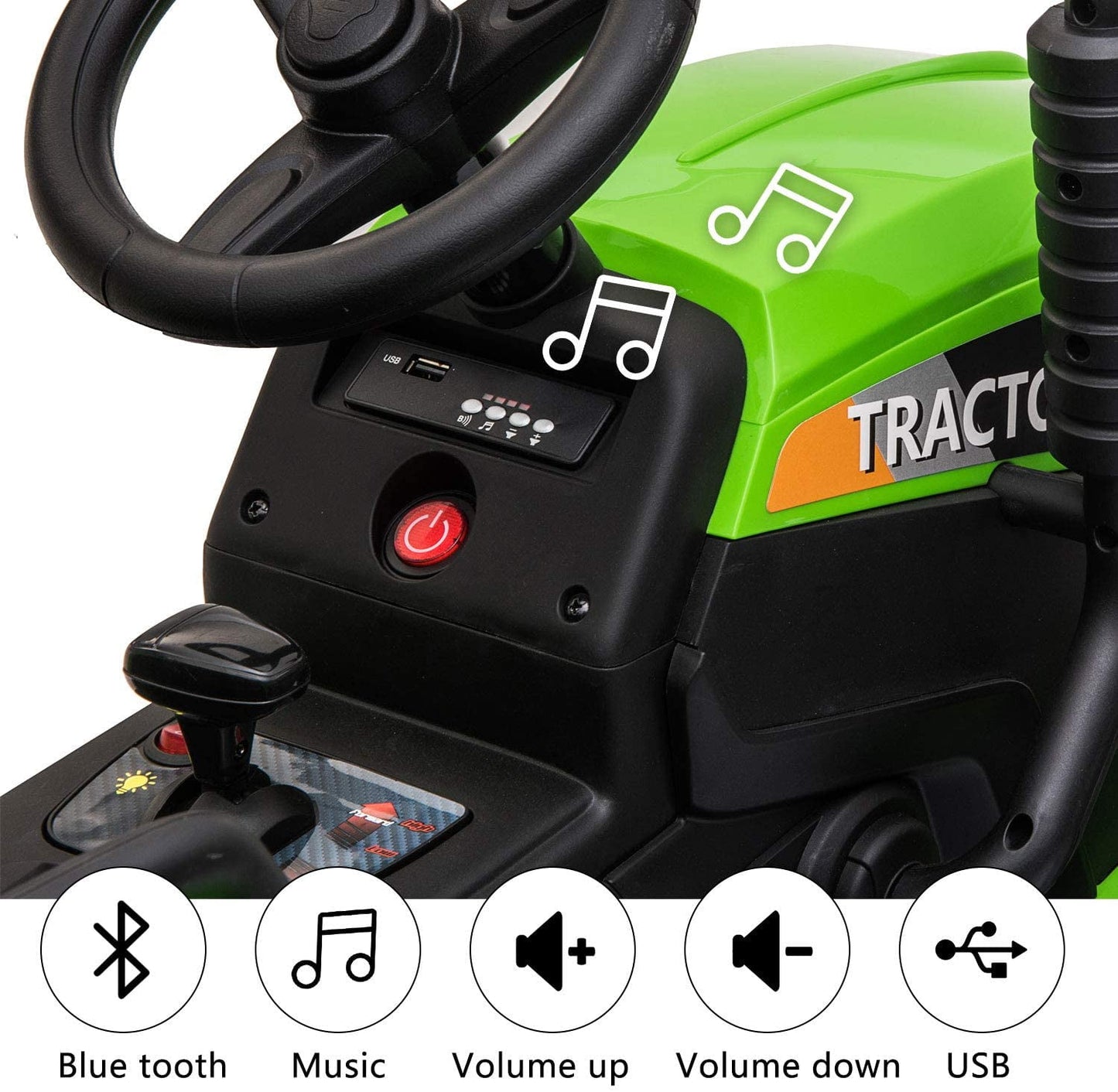 LISUEYNE 12V Ride on Tractor with Trailer, Electric Car with Music, USB, LED Lights, Ride on Car for Kids Age 3-6 Years, Max Speed 5mph, Green