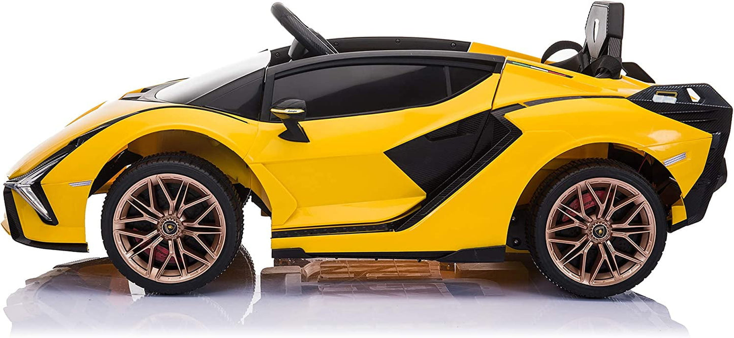 LISUEYNE Kids Ride on Car, 12V Lamborghini Sian Electric Car for Boys Girls, Remote Control, Yellow