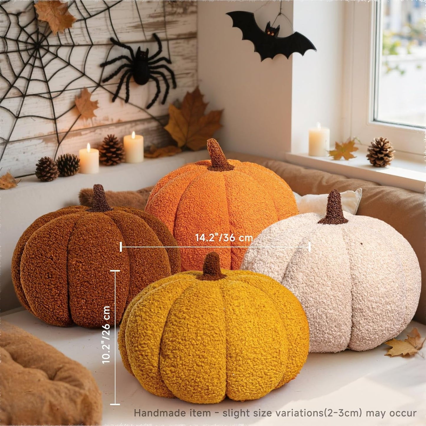 COOKCOK Pumpkin Pillows, Fall Pumpkin Pillow Set of 2, Large Size Throw Pillows Room Halloween Decoration Gifts, Teddy Fleece 14.2x10.2inch Accent Cushion for Holiday, Friends Gift, Orange