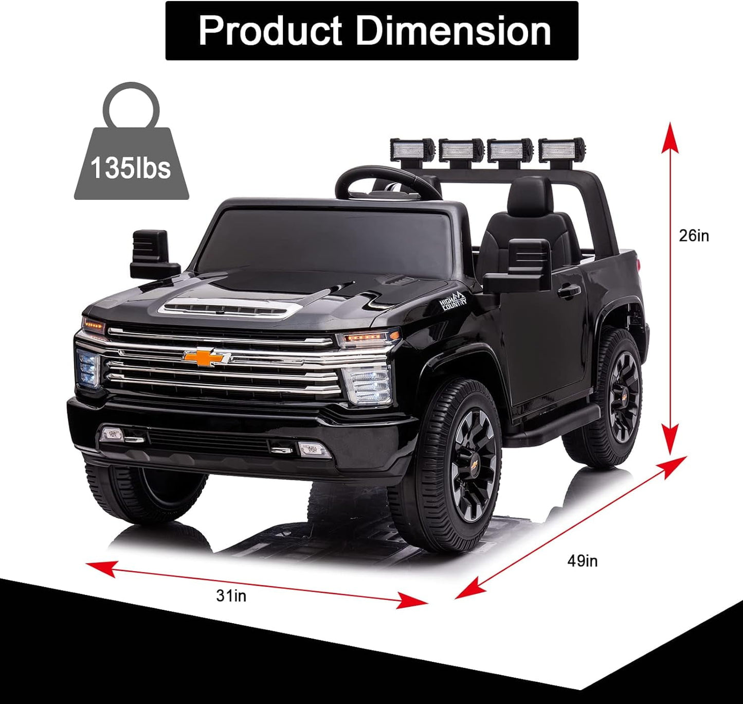 LISUEYNE 24 V Ride on Car, Licensed Silverado HD 2 Seater Electric Car for Boys Girls Age 3+, 24 V Ride on Truck with Remote Control, Music, ABC, Black
