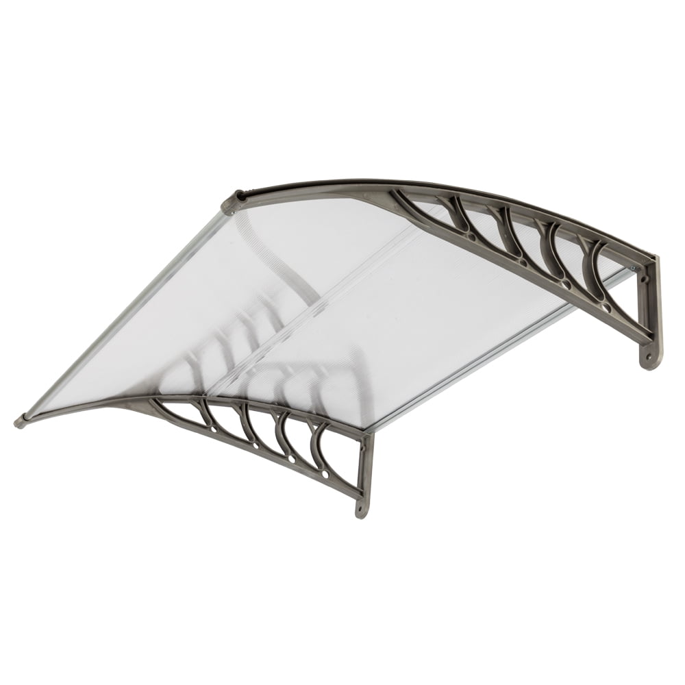 COOKCOK Window Awning Door Canopy, 40"x 40" Modern Design Polycarbonate Cover Awnings for Doors for UV Sunlight Rain Snow Protection Hollow Sheet/Grey Outdoor Awning Patio Door Window Cover