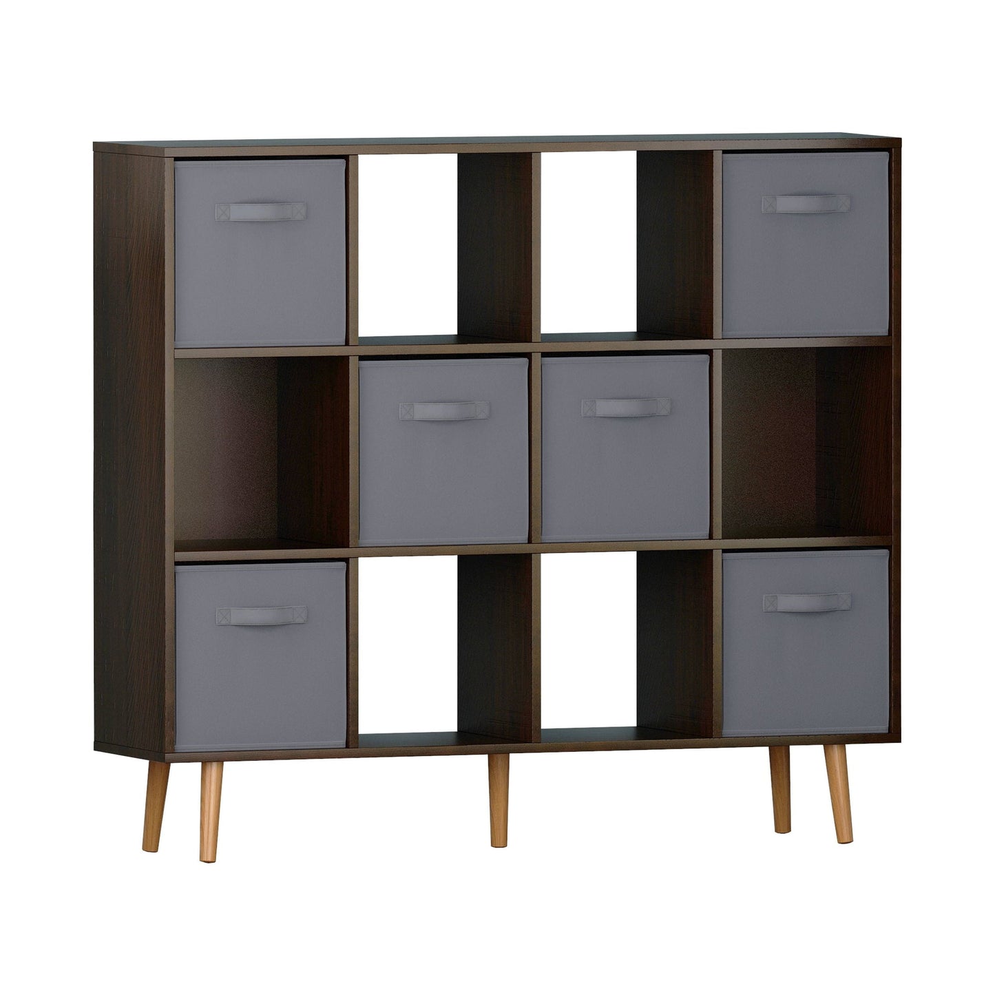 COOKCOK 12-Cube Storage Organizer, Bookshelf with Storage Bins, 4 Tier Freestanding Open Bookshelf with 6 Nonwoven Fabric Drawers,Brown
