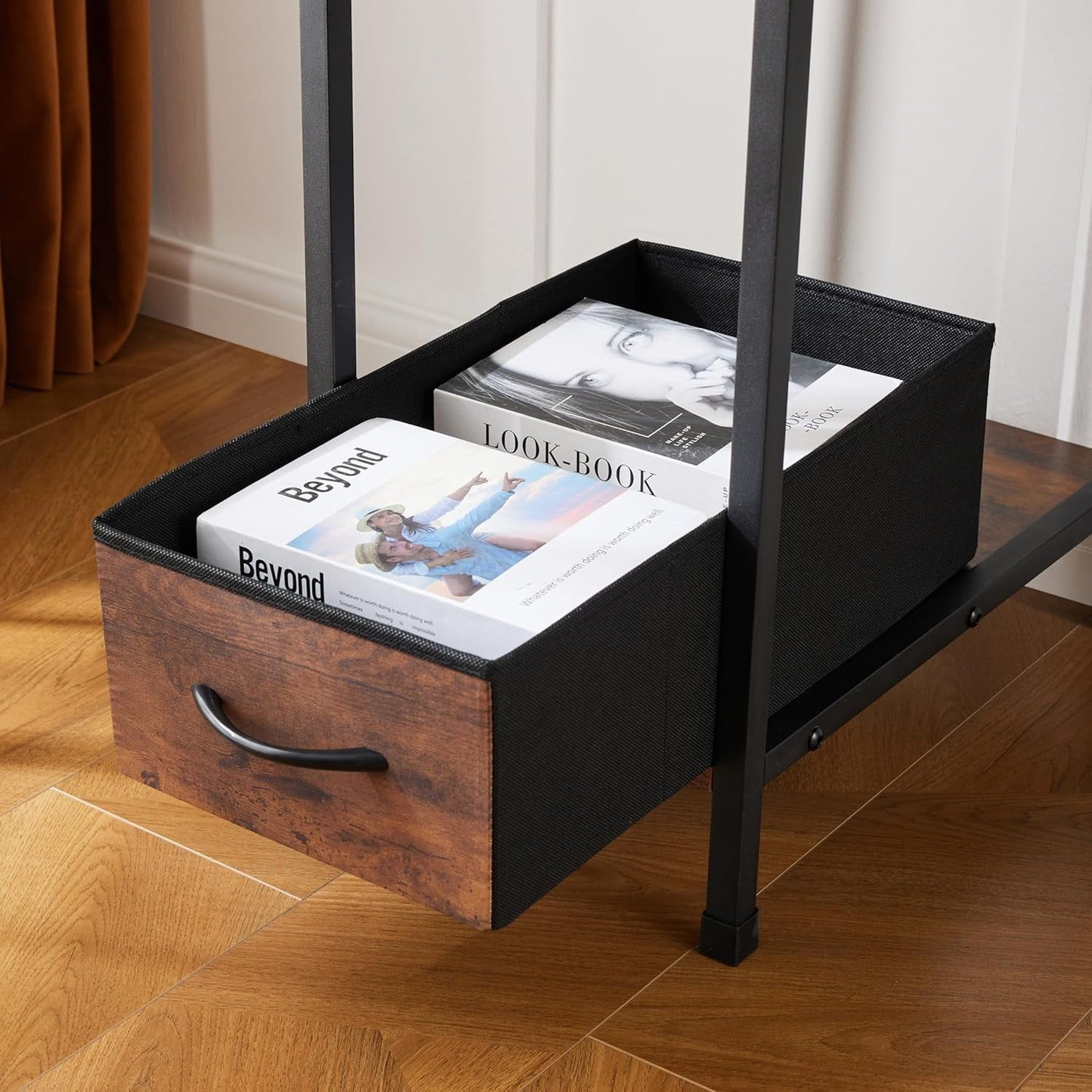 COOKCOK Computer Desk with Storage Home Office Desk 47" Wide Desk with Shelf and Headphone Hooks Work Desk for Bedroom Living Room Reading Desk