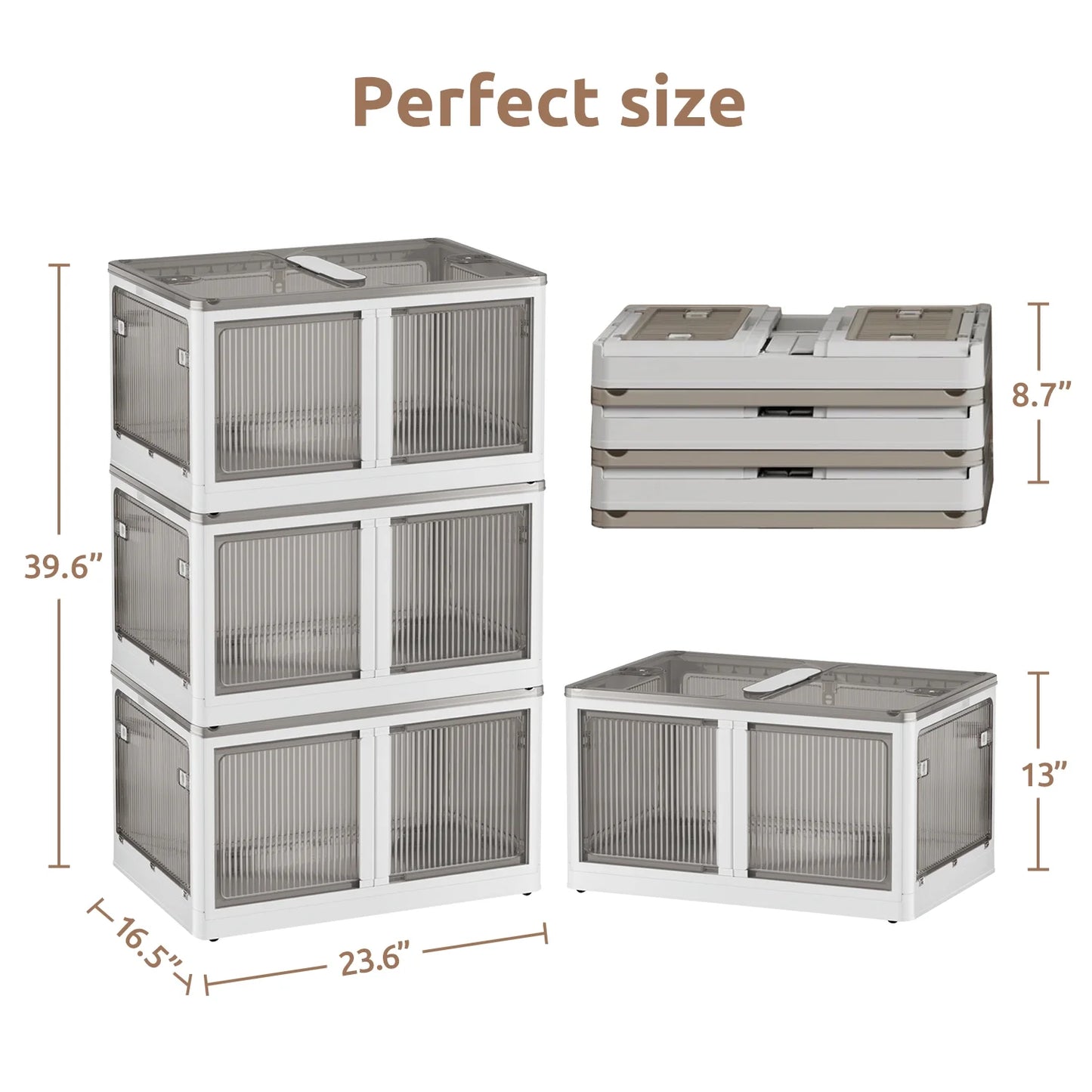 COOKCOK Storage Bins with Lids, Foldable Plastic Storage Container with Door, 3 Pack Stackable Collapsible Storage Bins for Closet Organizers and Storage, Secure Lock, 23.6"x 16.5"x 39.6"