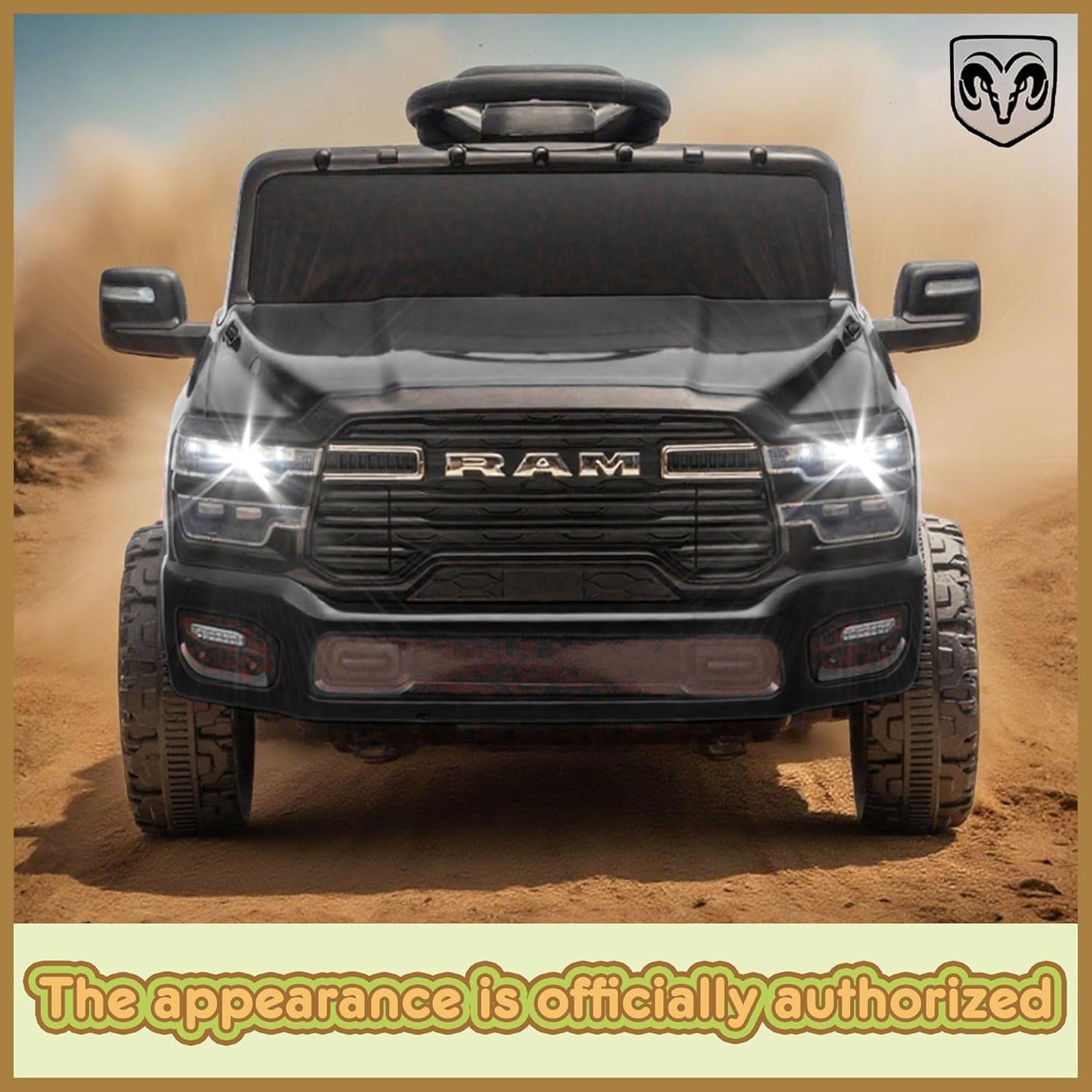 Track Seven 12V Ride on Car, Licensed Dodge RAM 3500 Ride On Truck with Remote Control, Rear Shock Suspension, LED Headlights, Low Battery Alarm, Bluetooth, Music, Ride on Toy for Kids Aged 3+, Black